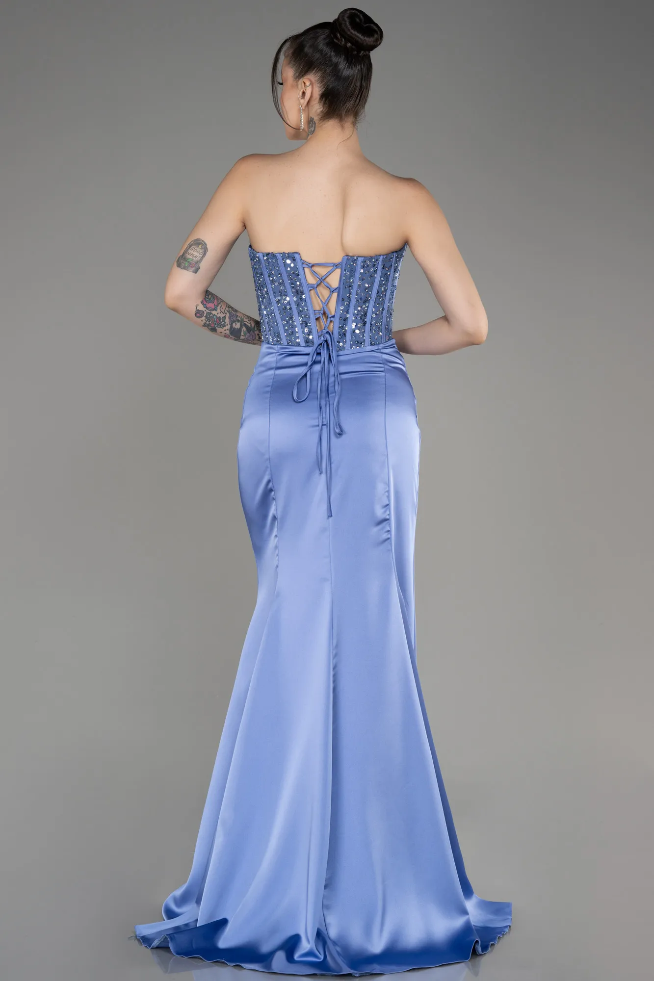 Indigo-Long Satin Prom Gown ABU3883