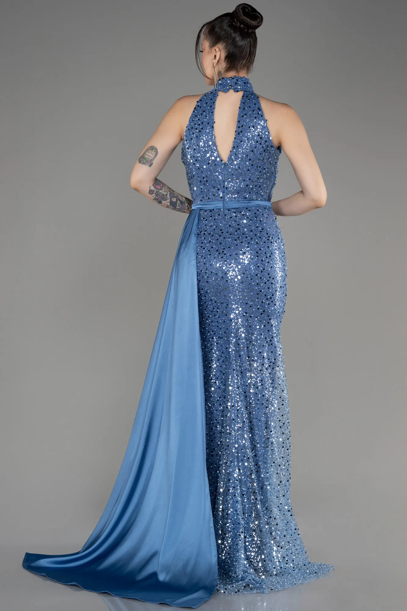 Indigo-Long Scaly Evening Dress ABU3888