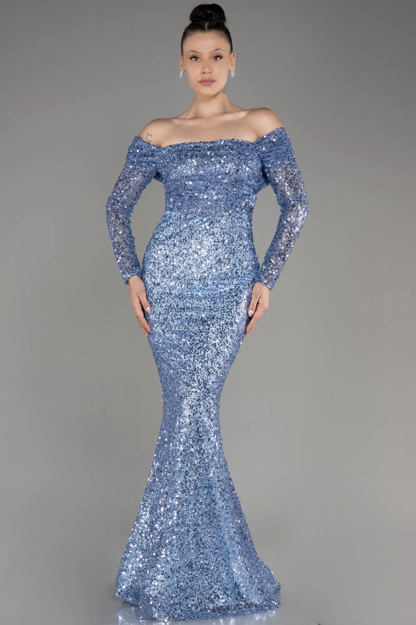 Indigo-Long Scaly Mermaid Evening Gown ABU3985