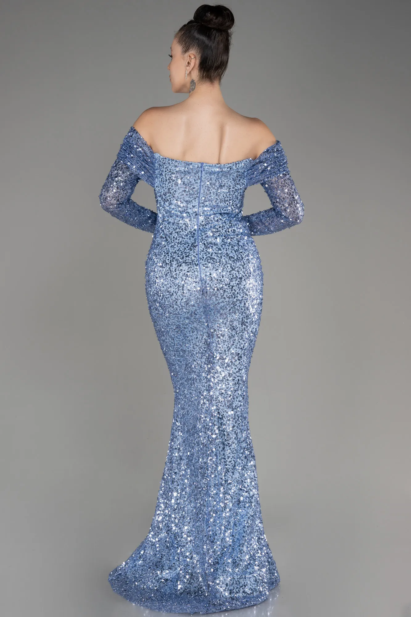 Indigo-Long Scaly Mermaid Evening Gown ABU3985