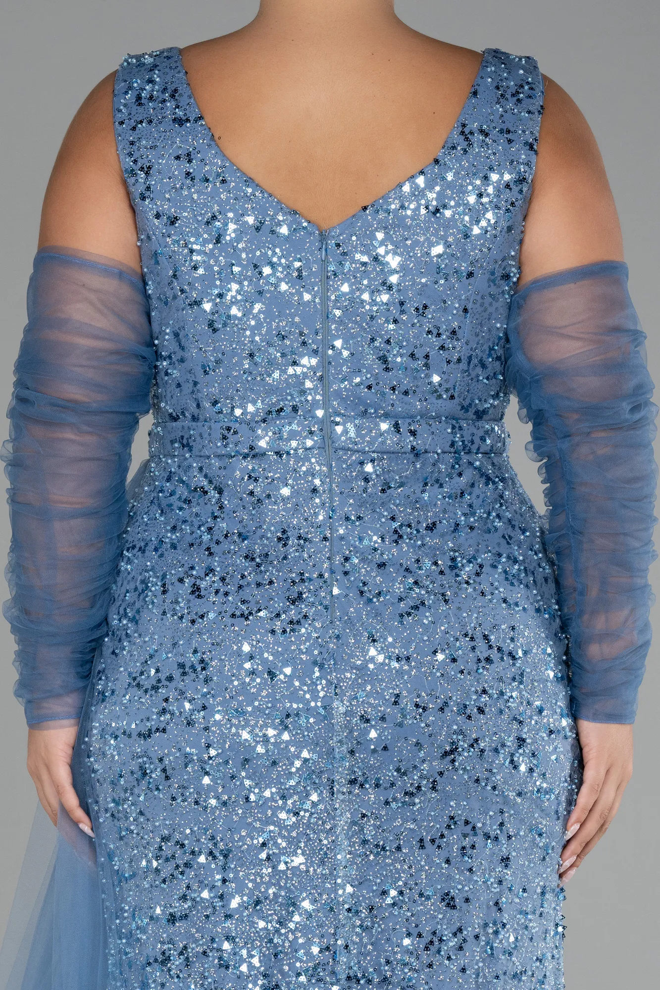 Indigo-Long Scaly Plus Size Engagement Gown ABU3992