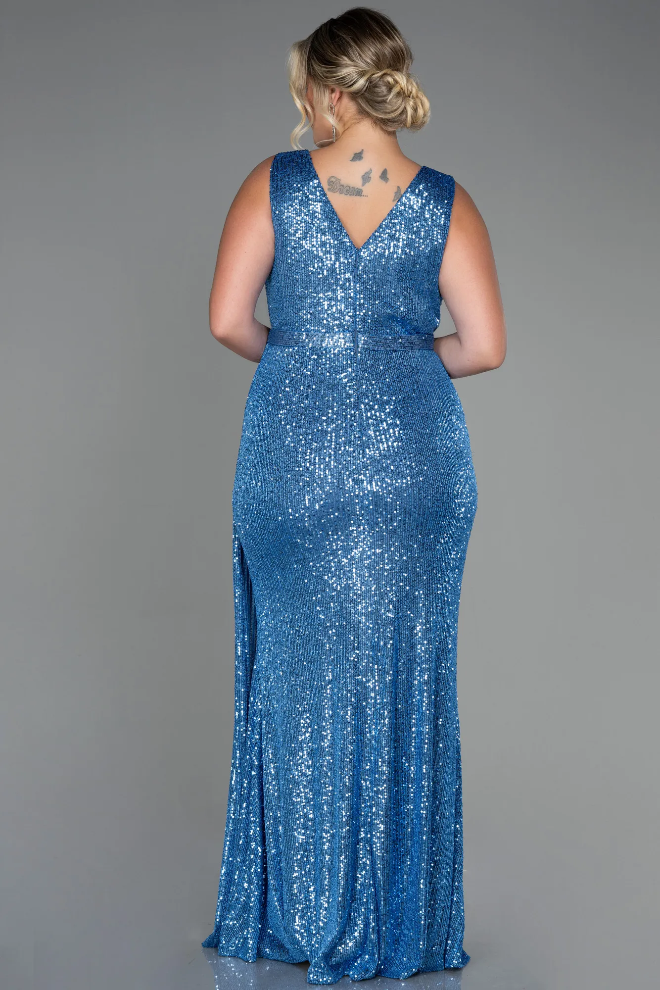 Indigo-Long Scaly Plus Size Evening Dress ABU3194