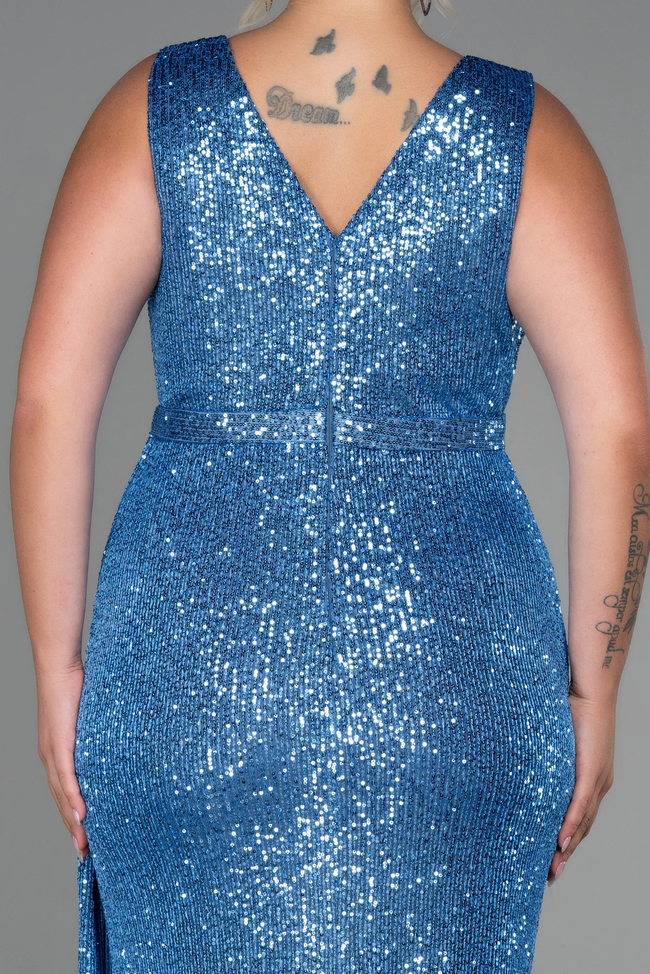 Indigo-Long Scaly Plus Size Evening Dress ABU3194