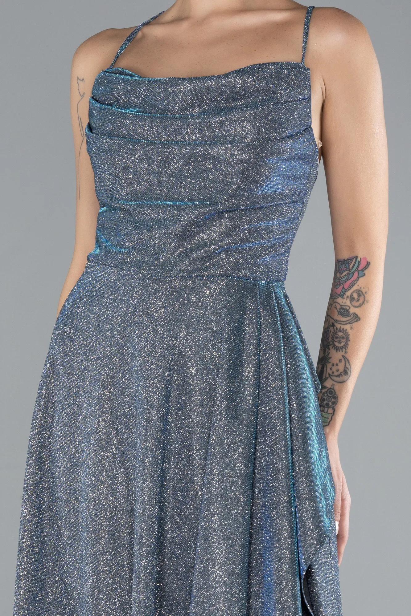 Indigo-Low Cut Midi Glittery Cocktail Dress ABK2170