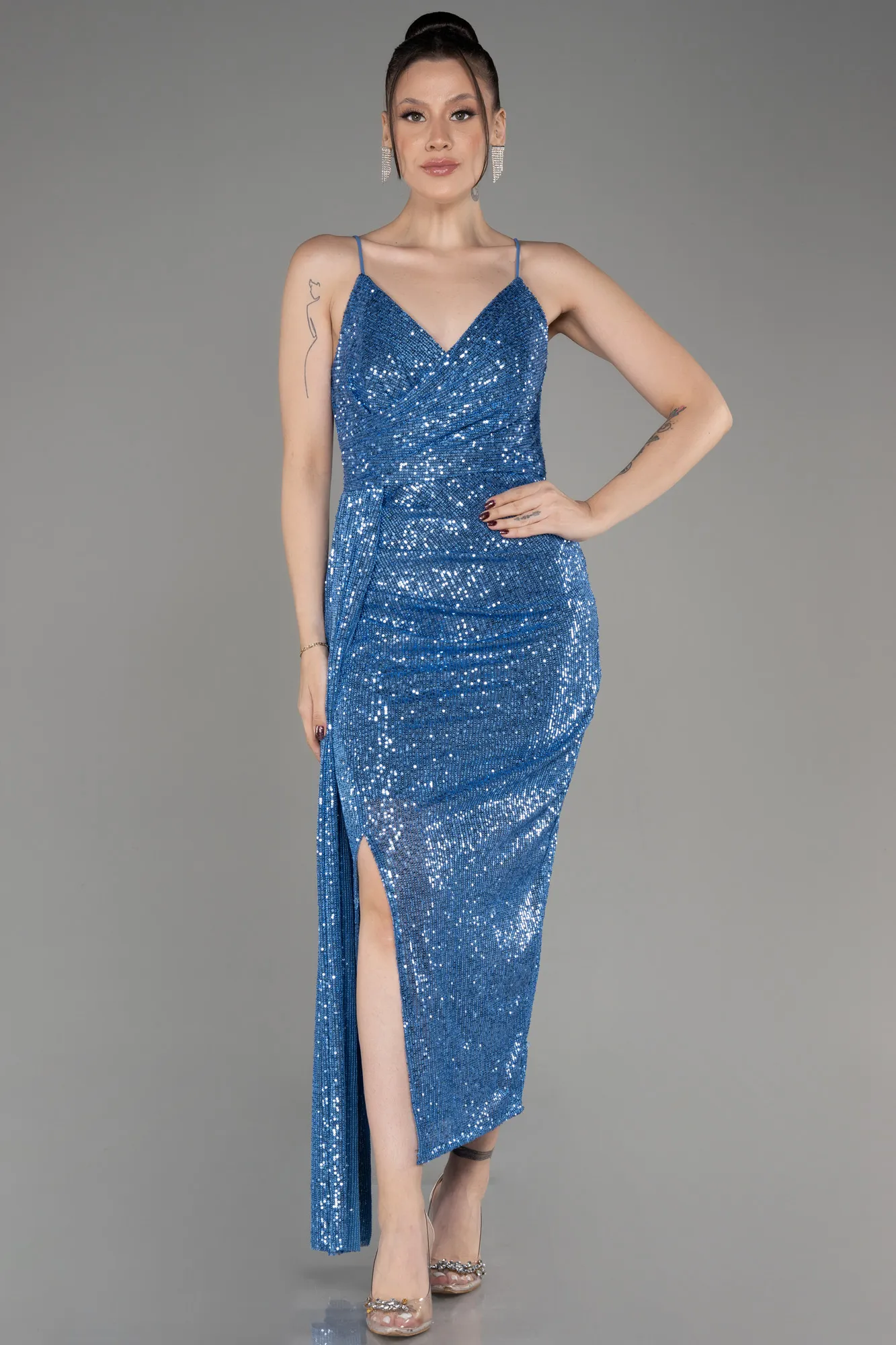 Indigo-Midi Scaly Cocktail Dress ABK2071