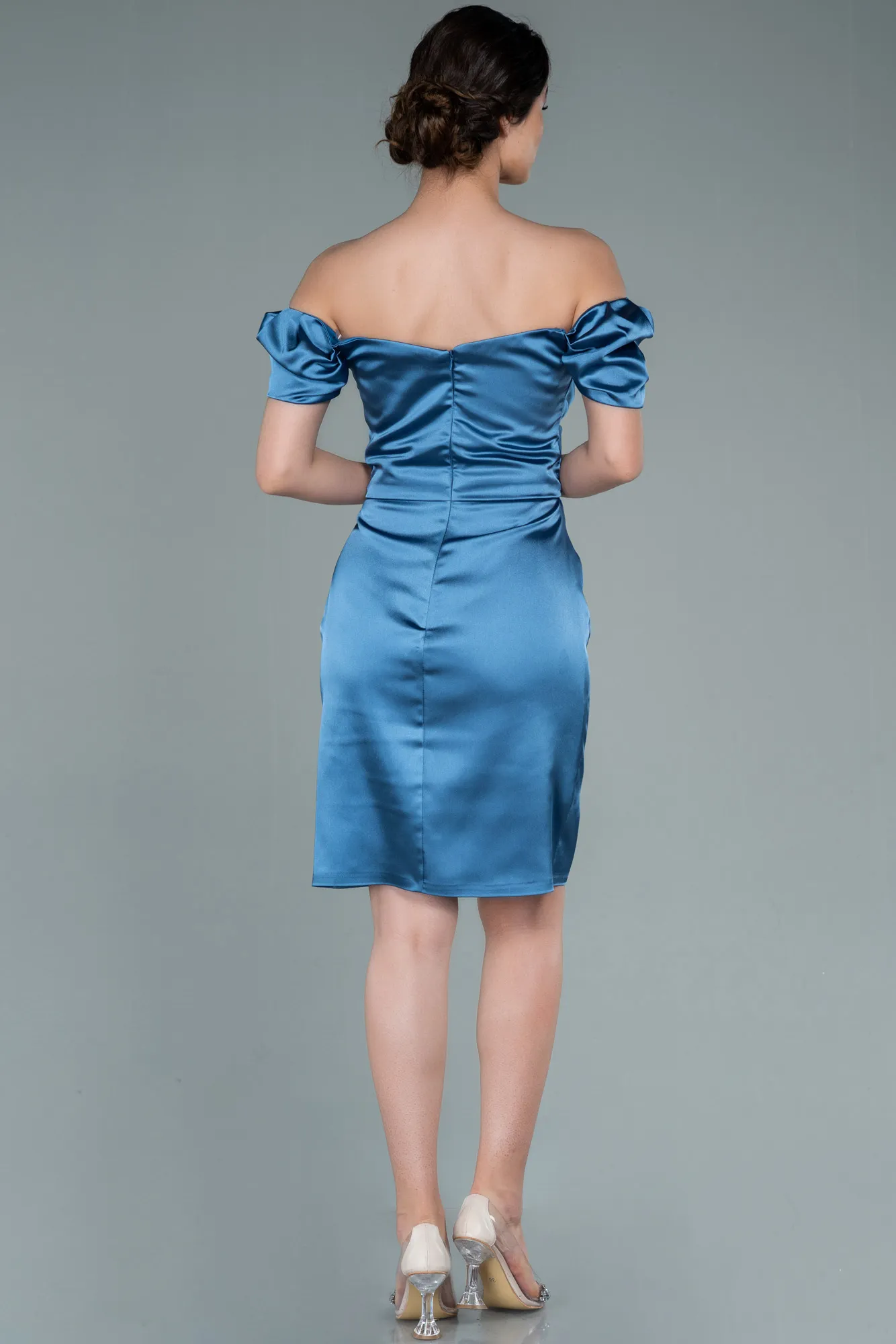 Indigo-Short Satin Invitation Dress ABK1394