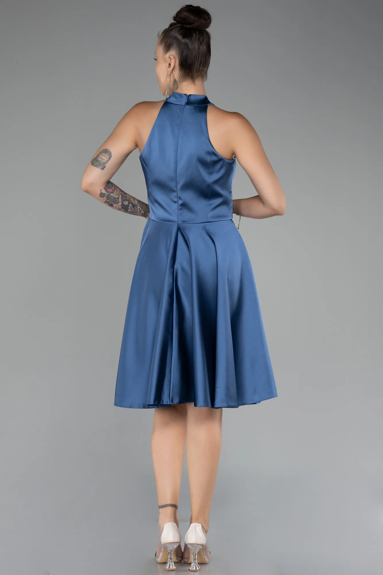 Indigo-Short Satin Party Dress ABK2112