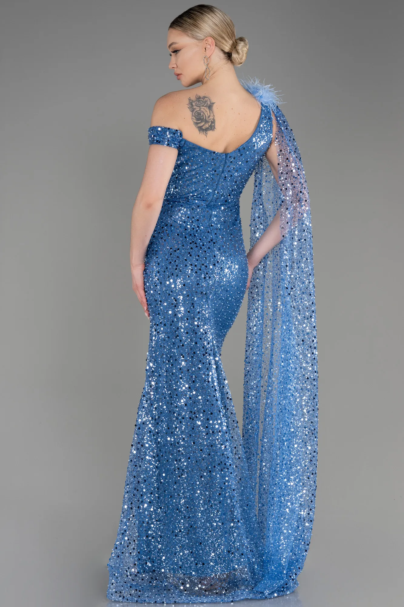 Indigo-Slit Scaly Long Evening Dress ABU3857