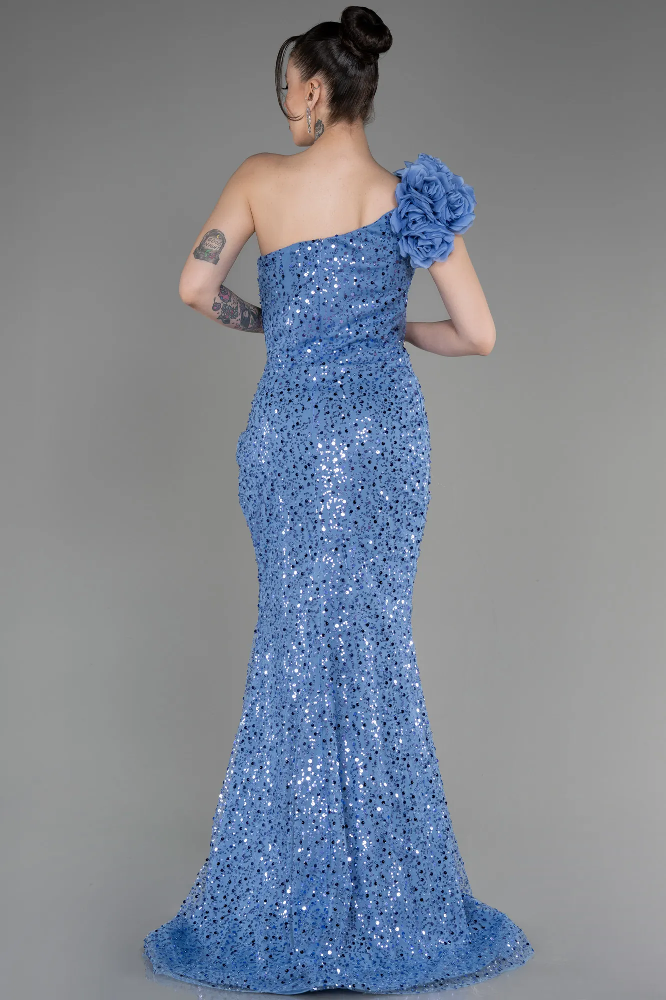 Indigo-Slit Scaly Long Evening Gown ABU3865