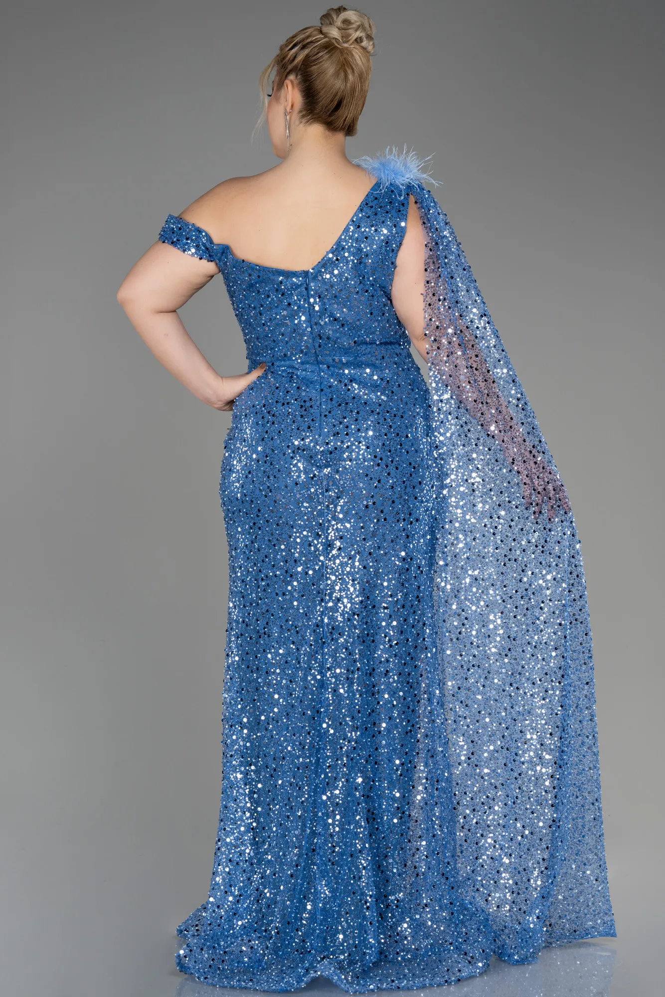 Indigo-Slit Scaly Long Plus Size Evening Dress ABU3859