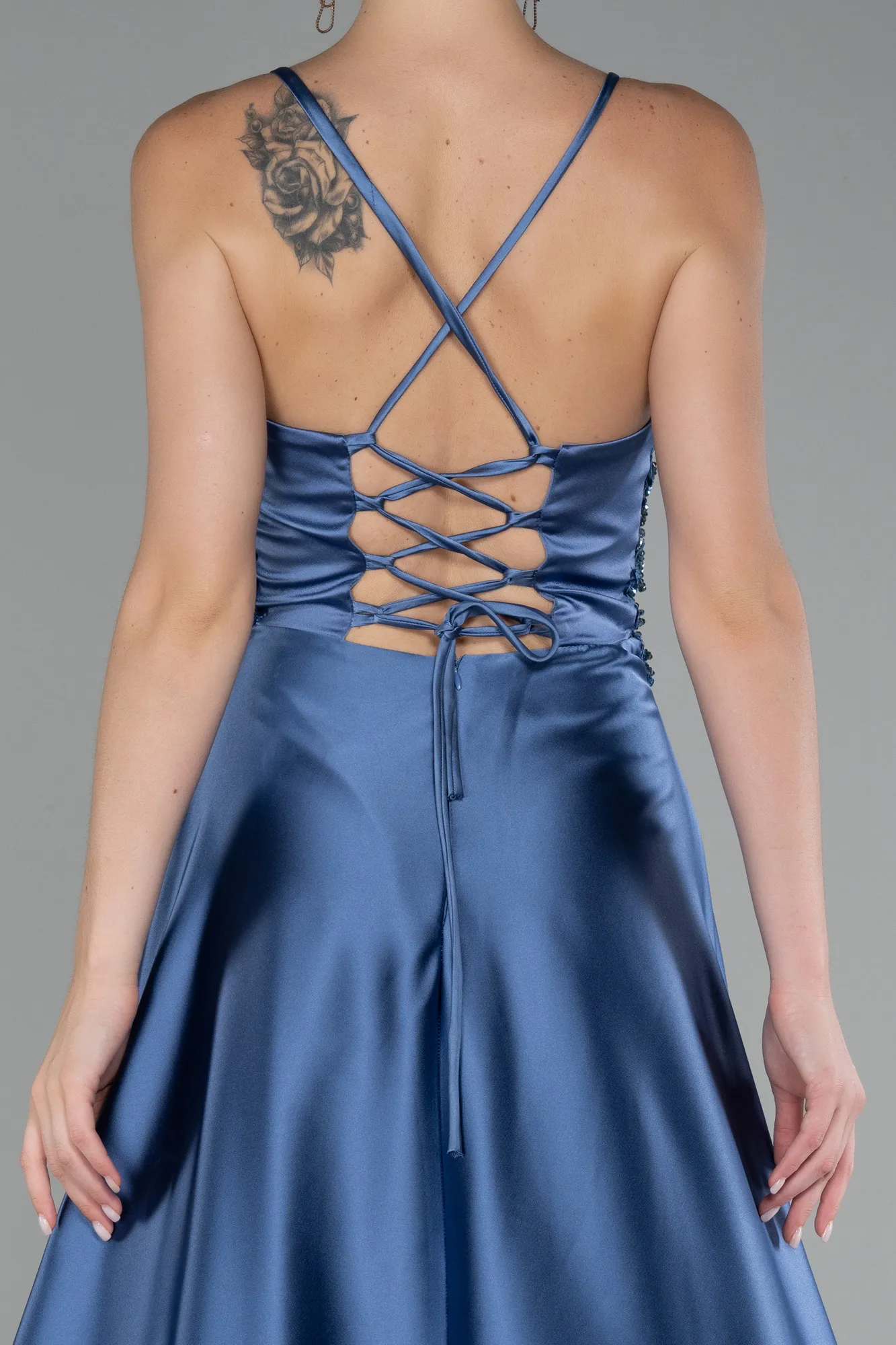 Indigo-Srappy Long Satin Prom Gown ABU4133