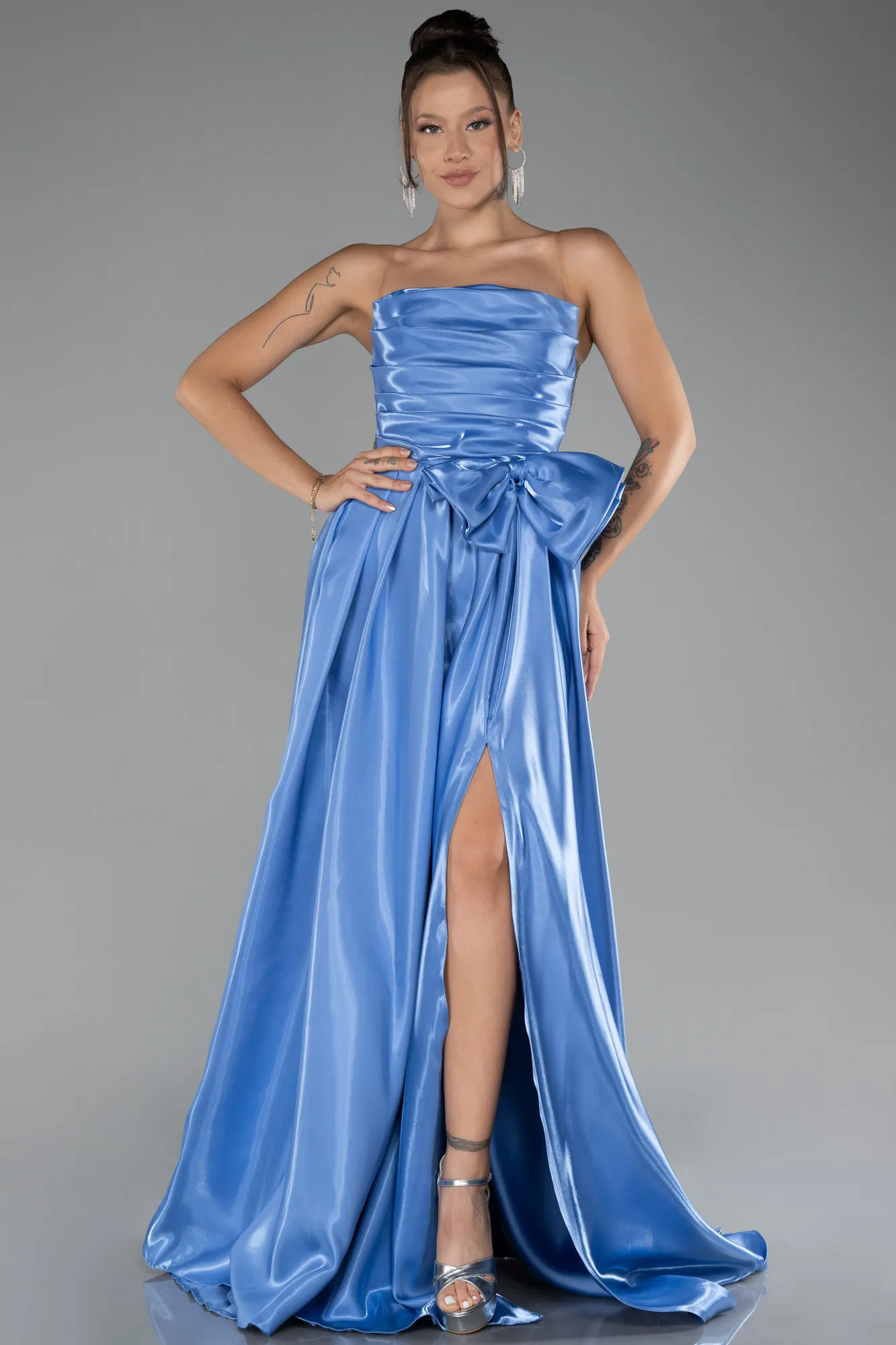 Indigo-Strapless Slit Long Ball Gown ABU4015