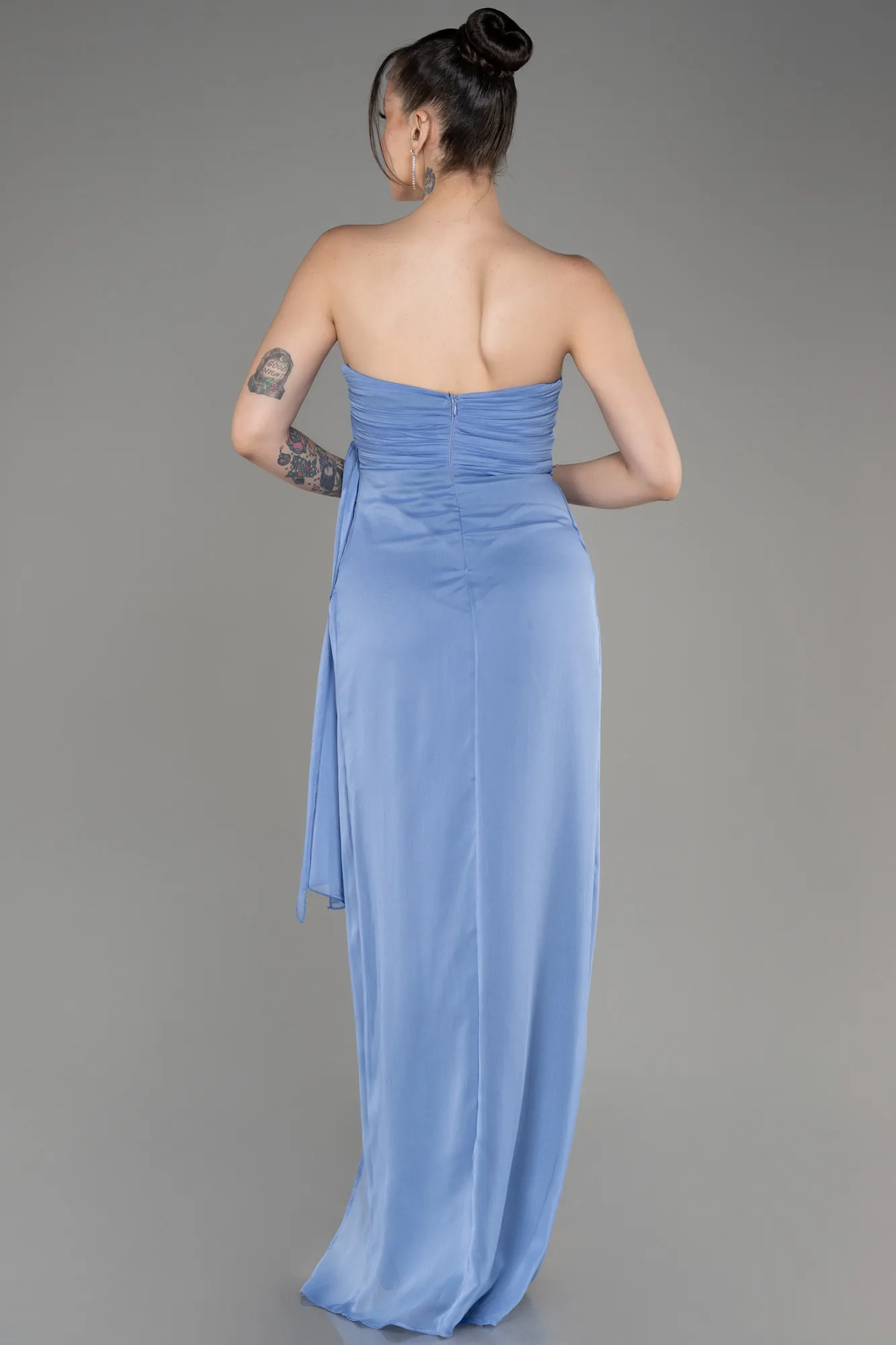 Indigo-Strapless Slit Long Chiffon Evening Dress ABU3947