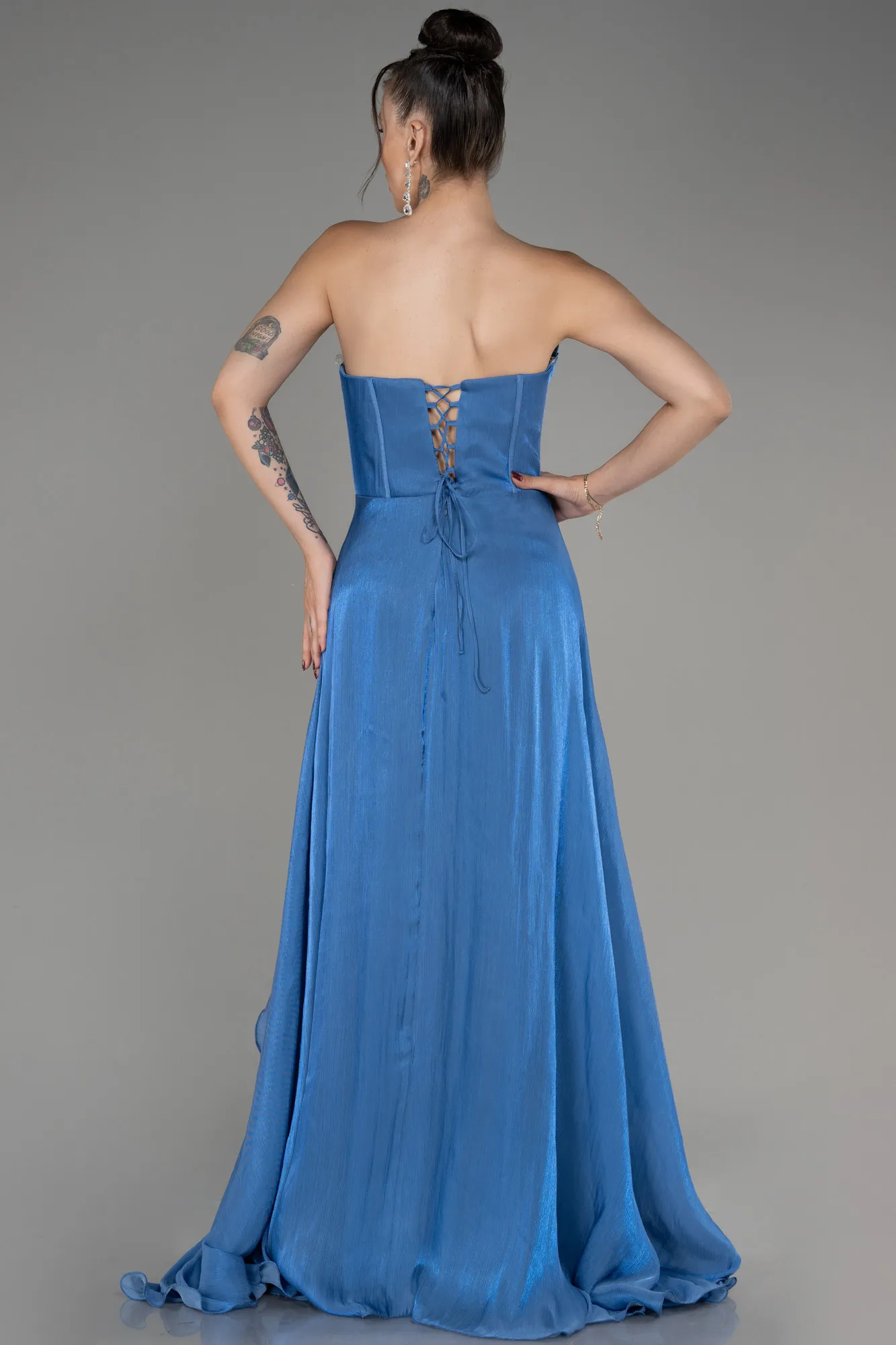 Indigo-Strapless Slit Long Chiffon Prom Dress ABU4012