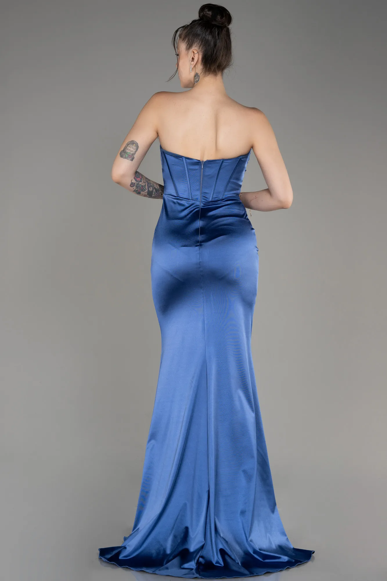 Indigo-Strapless Slit Long Satin Prom Dress ABU3979