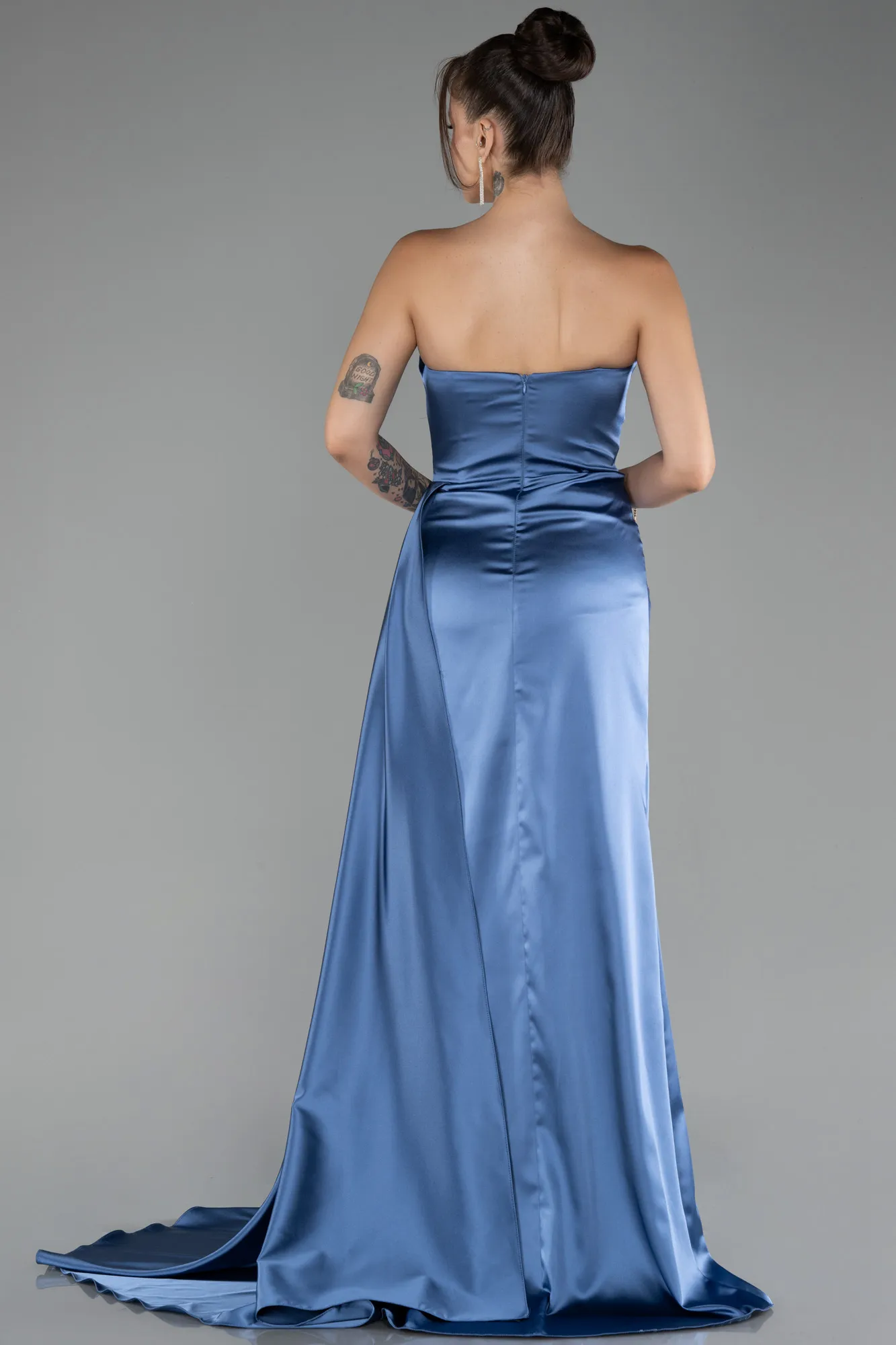 Indigo-Strapless Slit Long Satin Prom Gown ABU4093