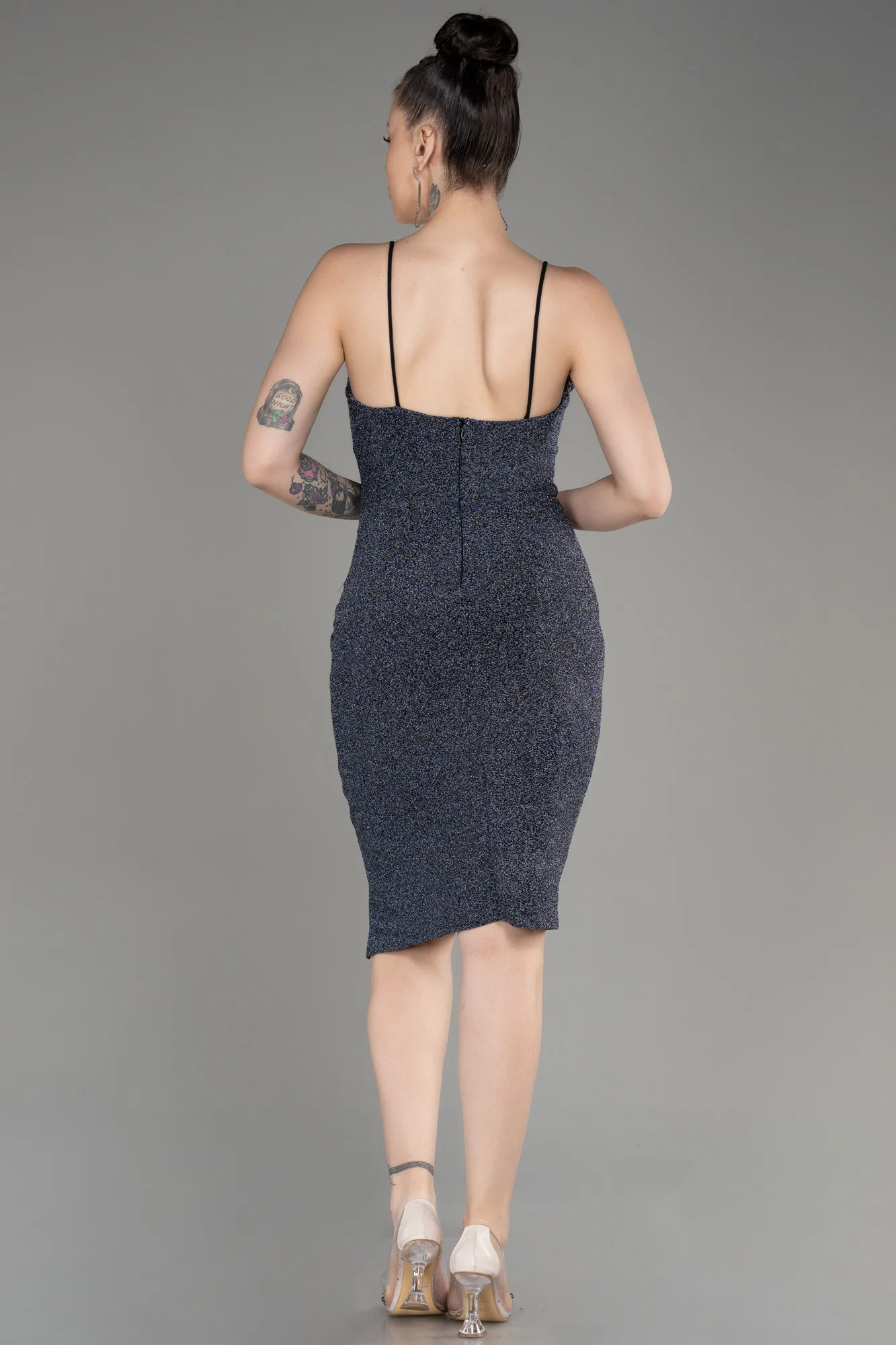 Indigo-Strappy Short Silvery Cocktail Dress ABK2069