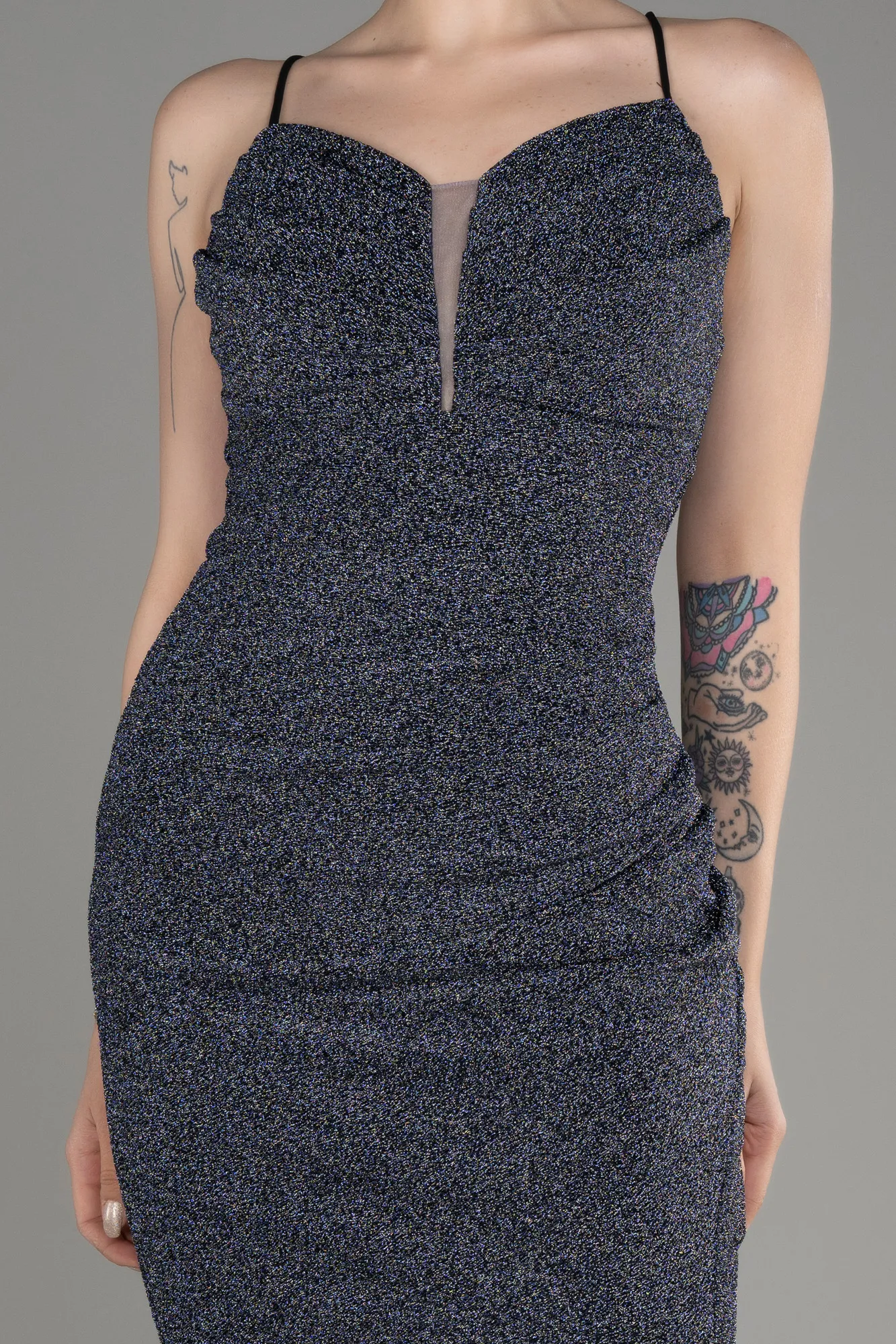 Indigo-Strappy Short Silvery Cocktail Dress ABK2069