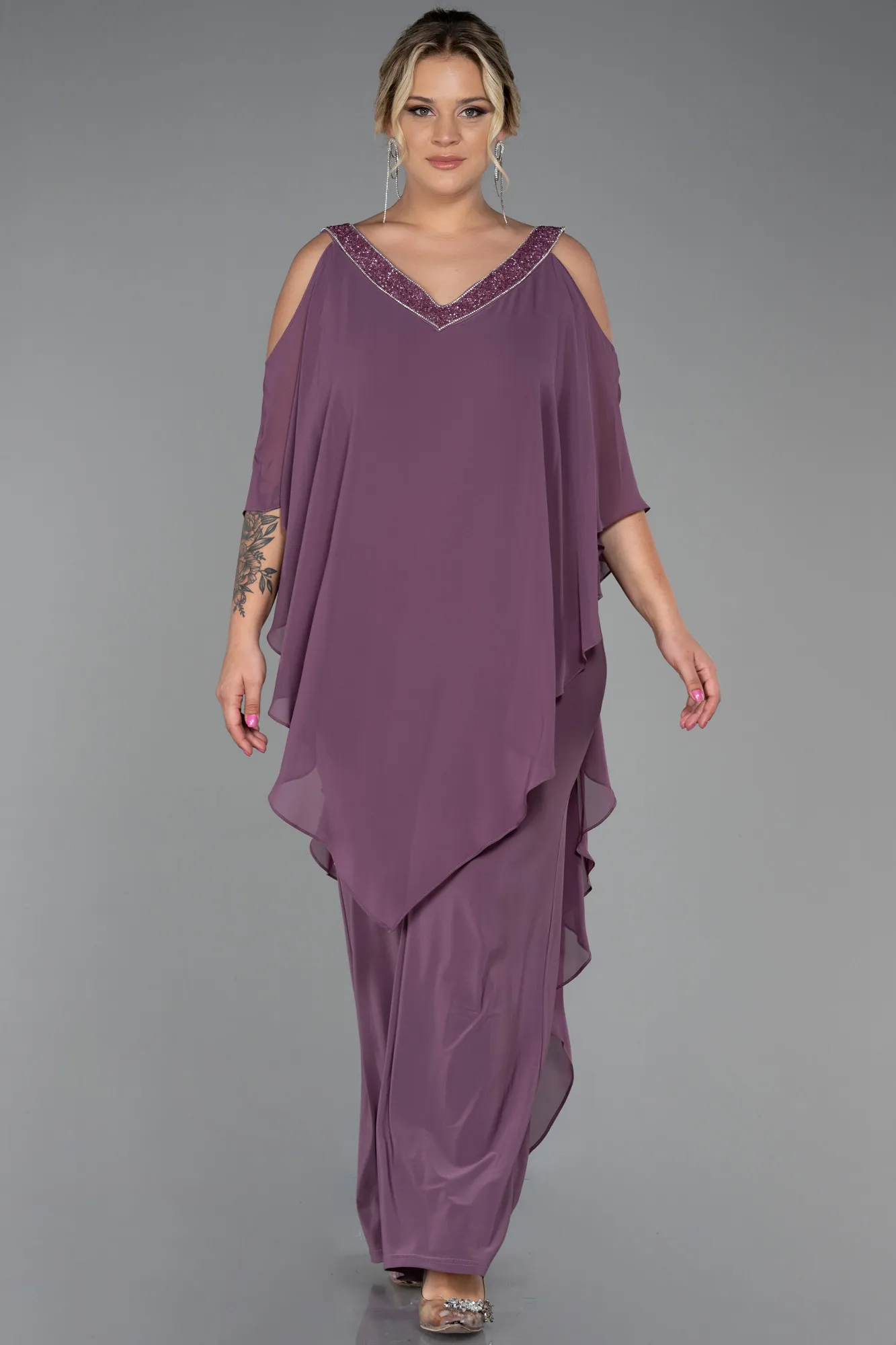 Lavender-Chiffon Plus Size Evening Dress ABT096