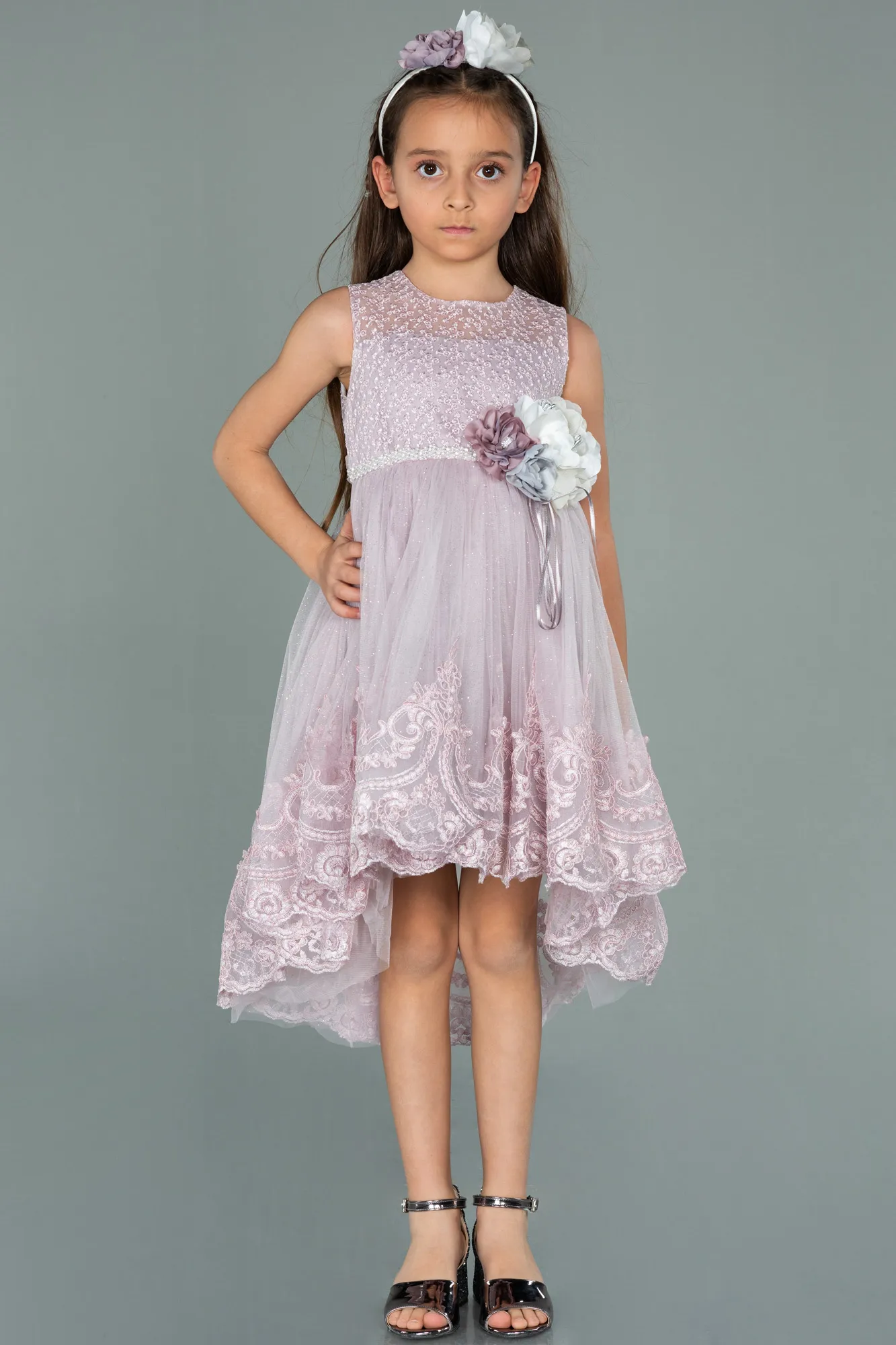 Lavender-Front Short Back Long Girl Dress ABO081