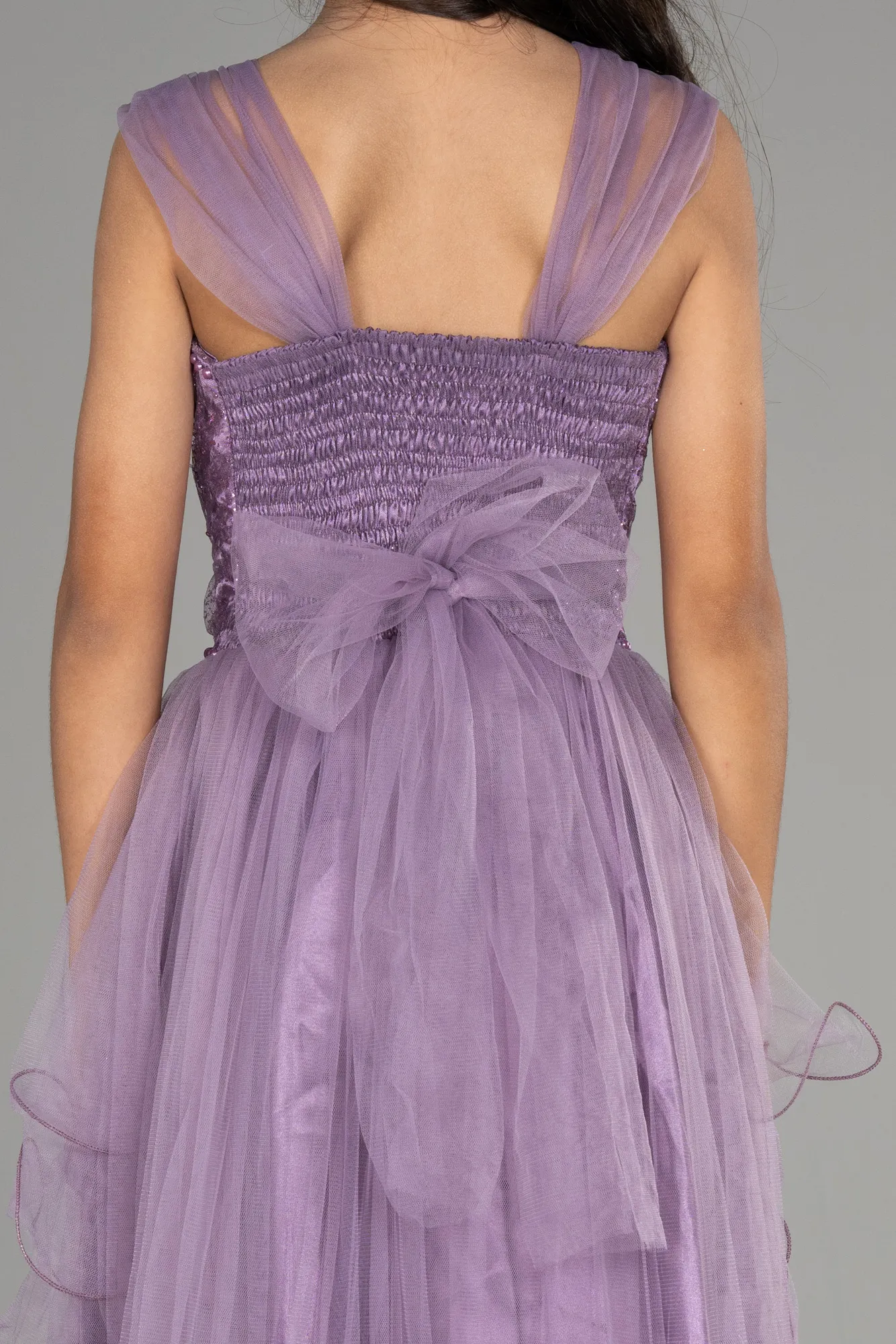 Lavender-Front Short Back Long Girl Dress ABO105