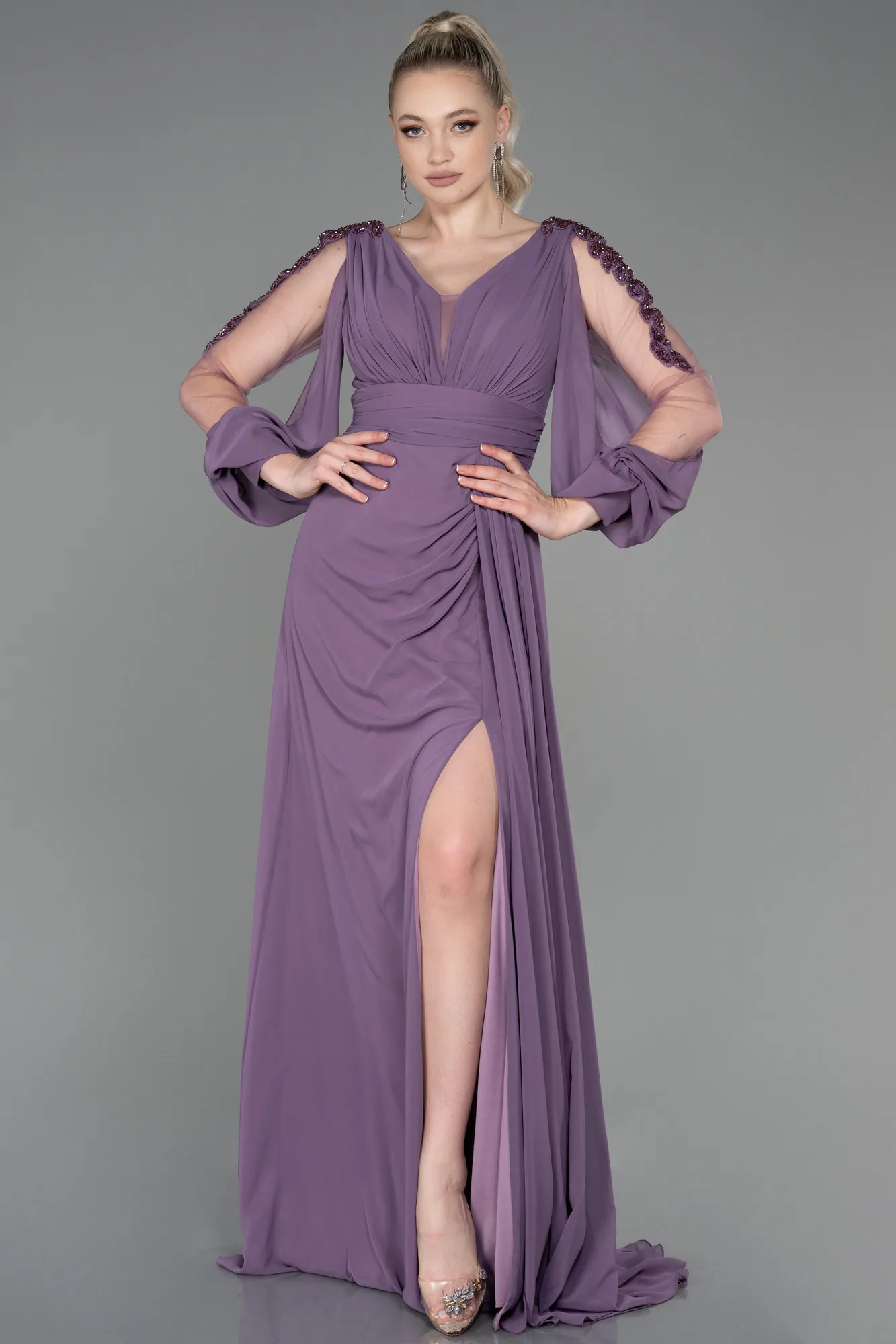 Lavender-Long Chiffon Evening Dress ABU3220