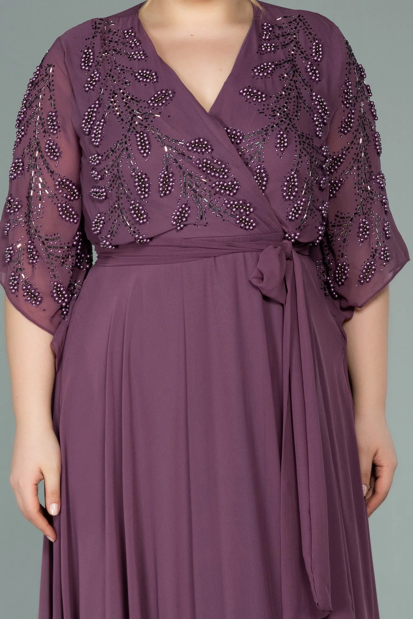 Lavender-Long Chiffon Plus Size Evening Dress ABU2071