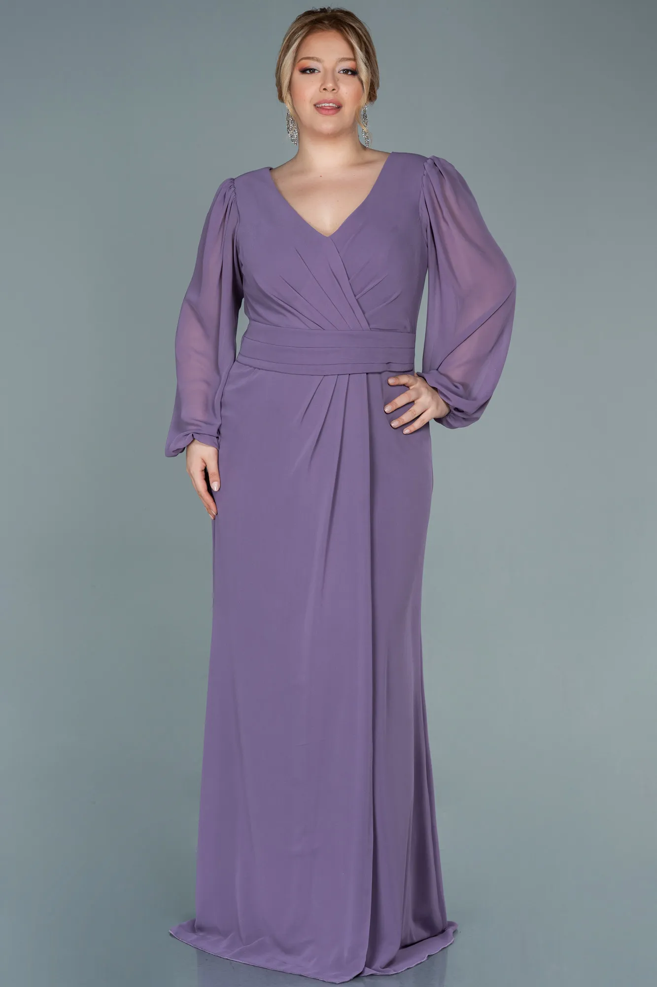 Lavender-Long Chiffon Plus Size Evening Dress ABU2763