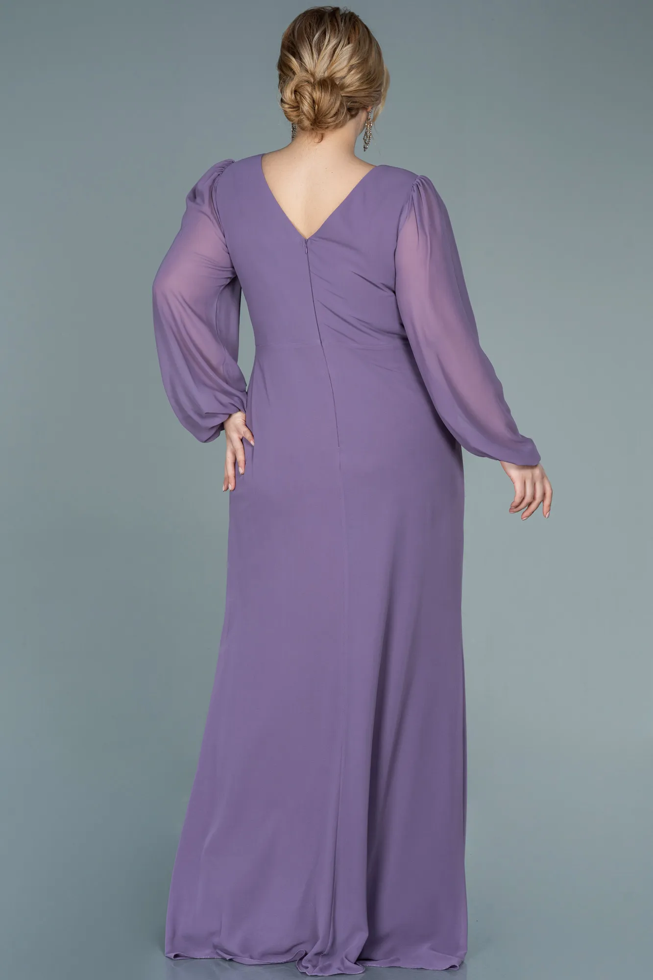 Lavender-Long Chiffon Plus Size Evening Dress ABU2763