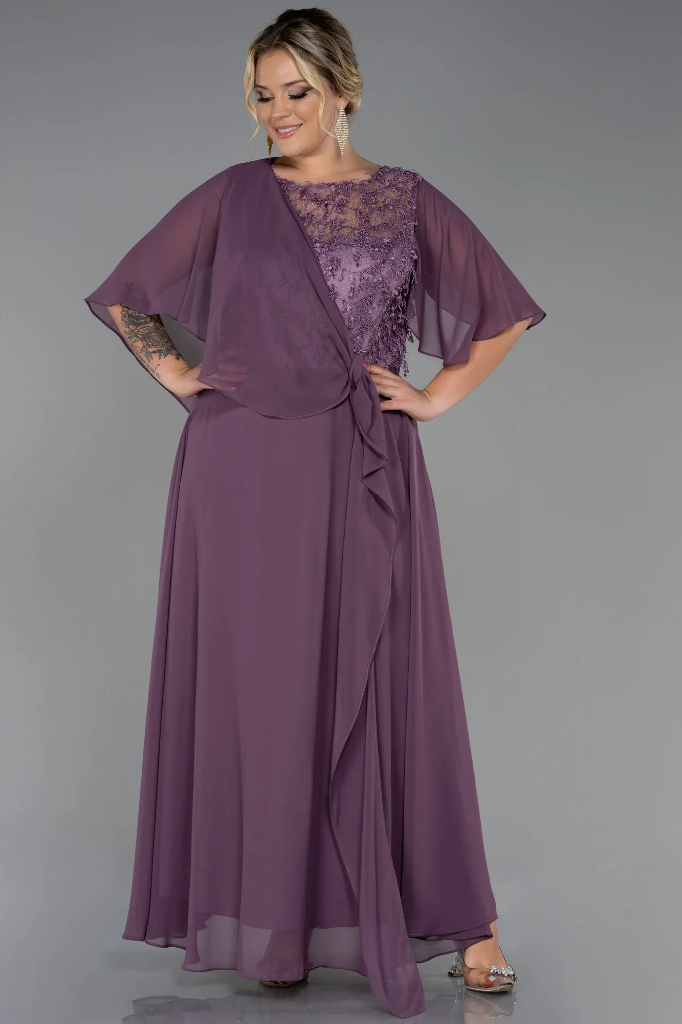Lavender-Long Chiffon Plus Size Evening Dress ABU3257
