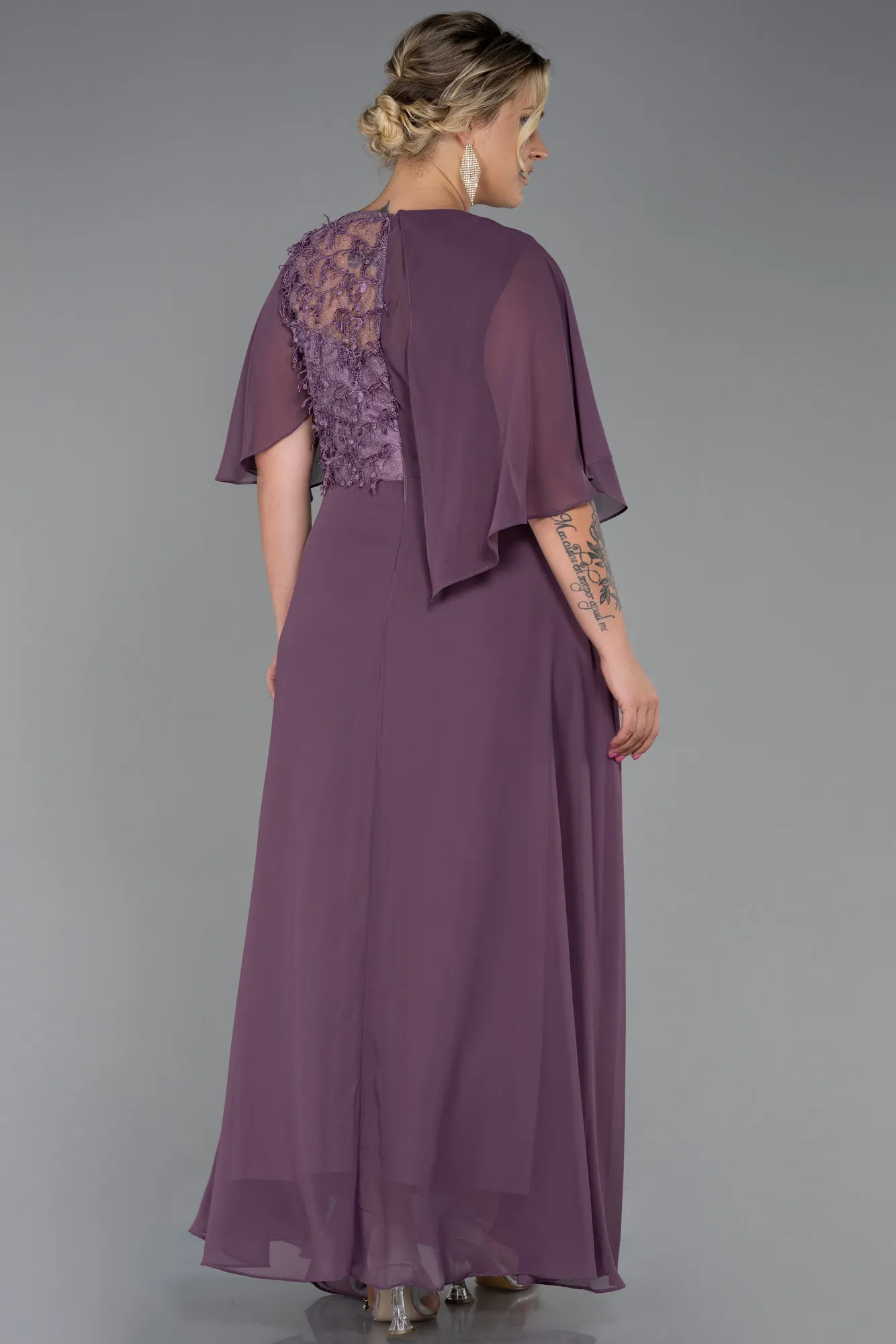 Lavender-Long Chiffon Plus Size Evening Dress ABU3257