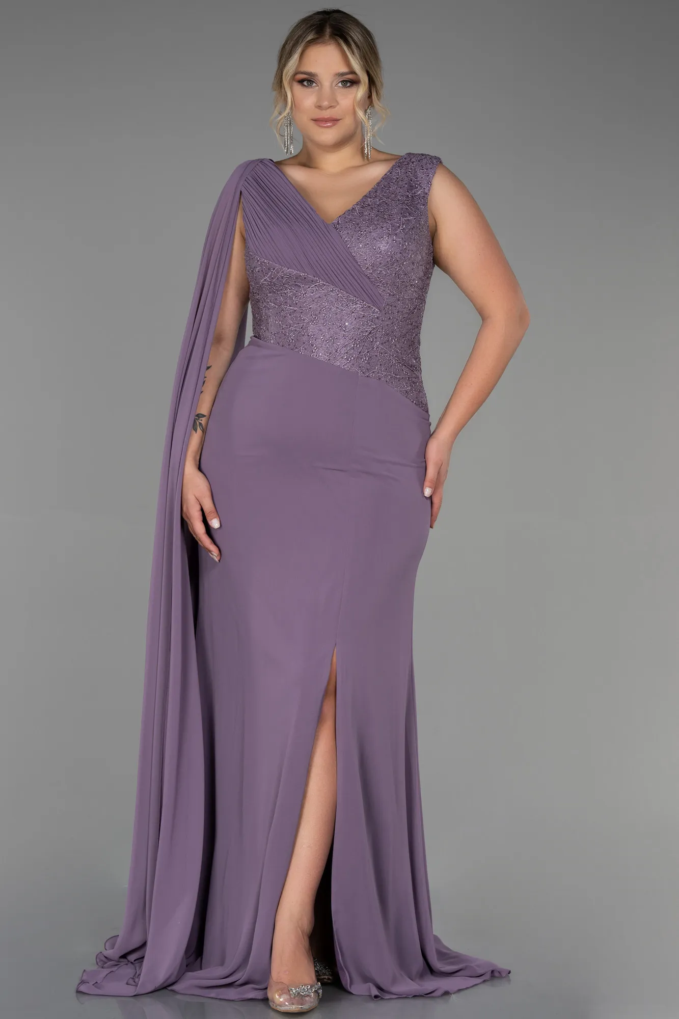 Lavender-Long Chiffon Plus Size Evening Dress ABU3288