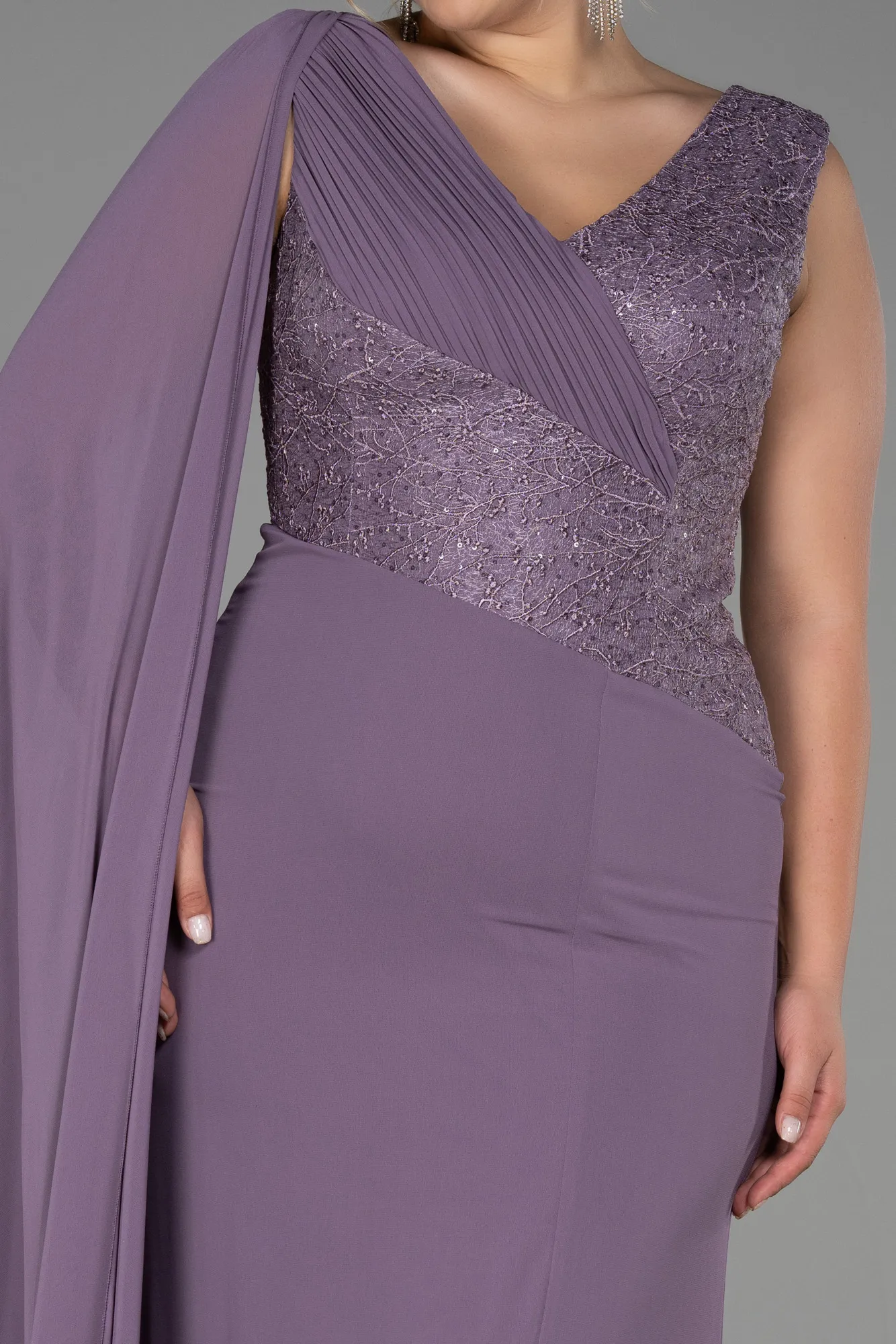 Lavender-Long Chiffon Plus Size Evening Dress ABU3288