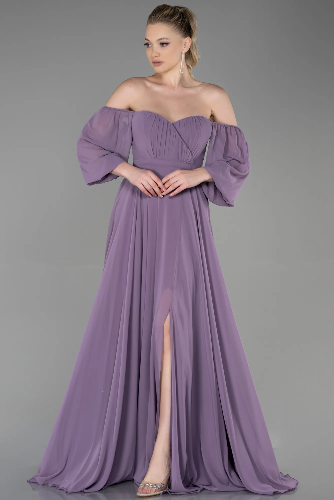 Lavender-Long Chiffon Prom Gown ABU2457