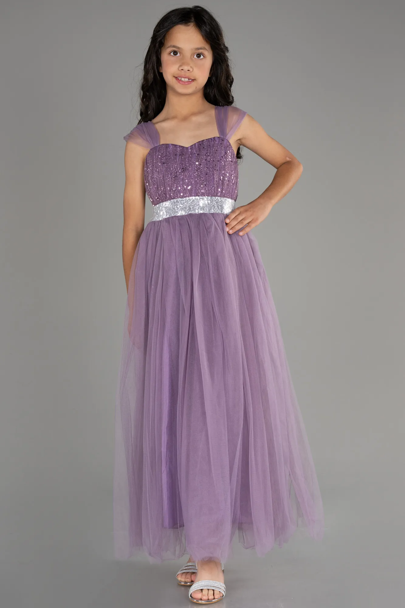 Lavender-Long Girl Dress ABU3566