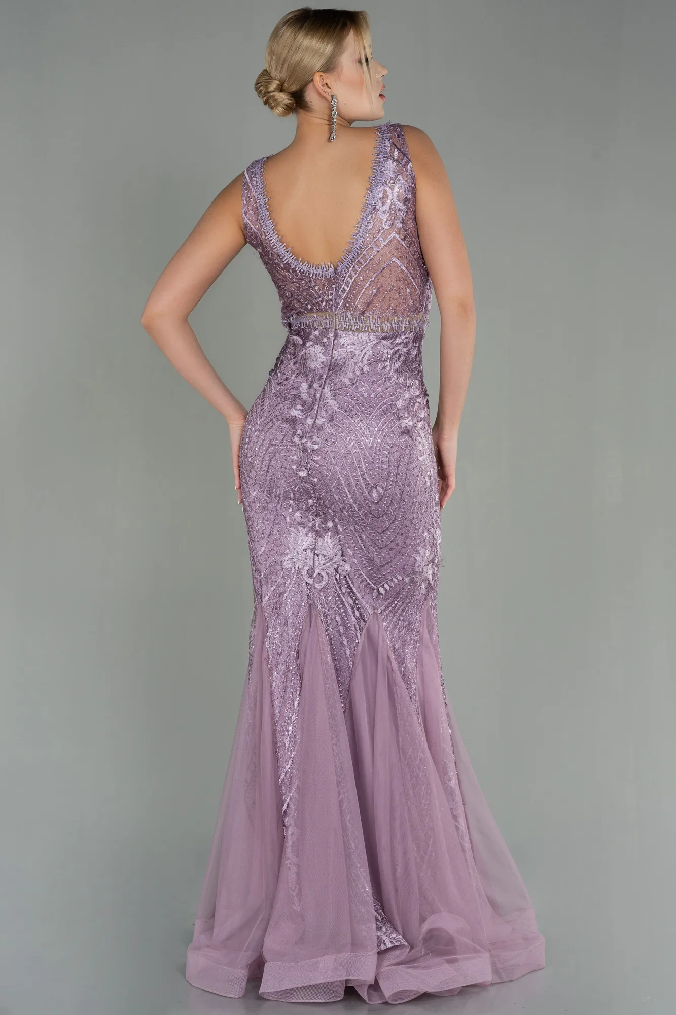 Lavender-Long Laced Evening Dress ABU1611