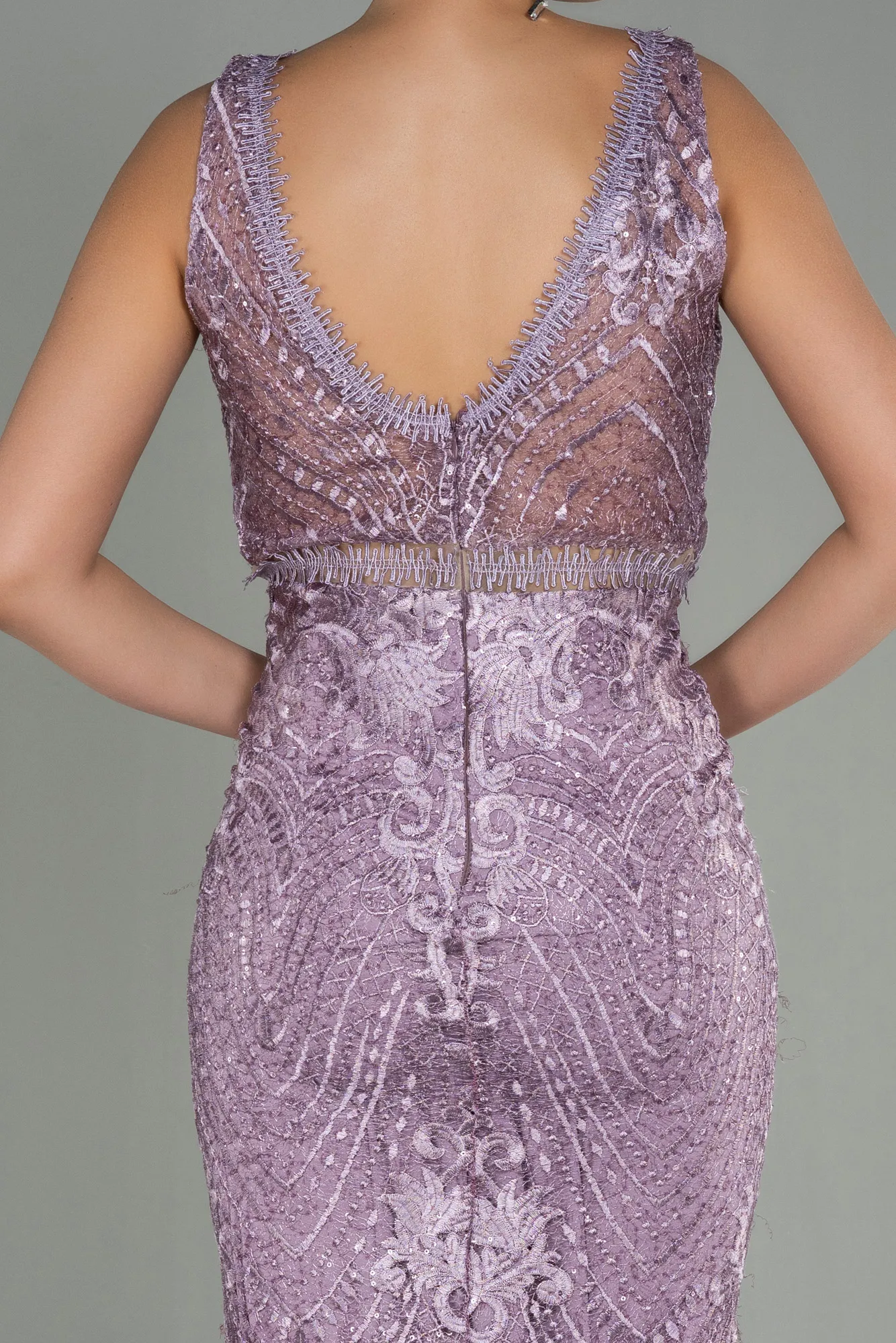 Lavender-Long Laced Evening Dress ABU1611