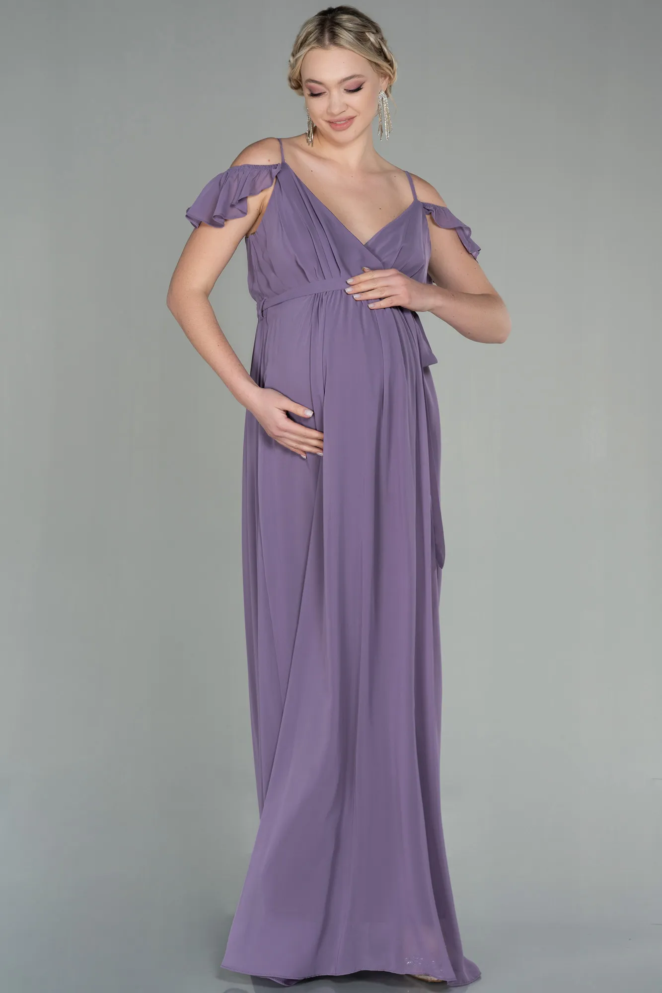 Lavender-Long Pregnancy Evening Dress ABU756