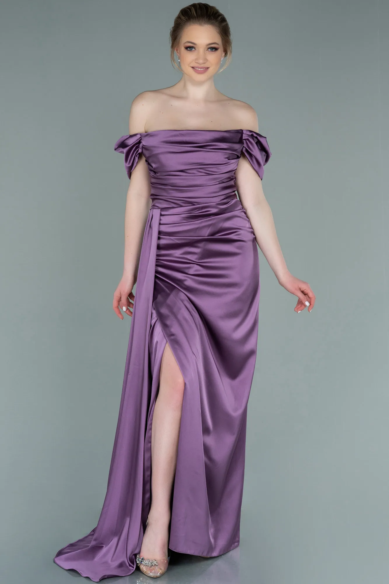 Lavender-Long Satin Engagement Dress ABU1606