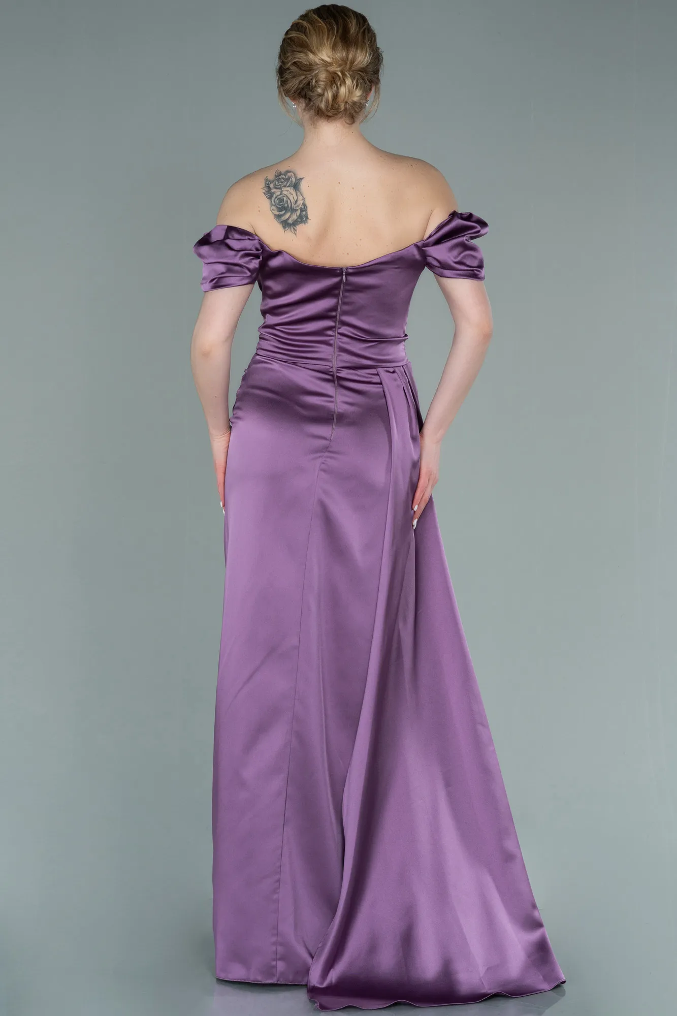 Lavender-Long Satin Engagement Dress ABU1606