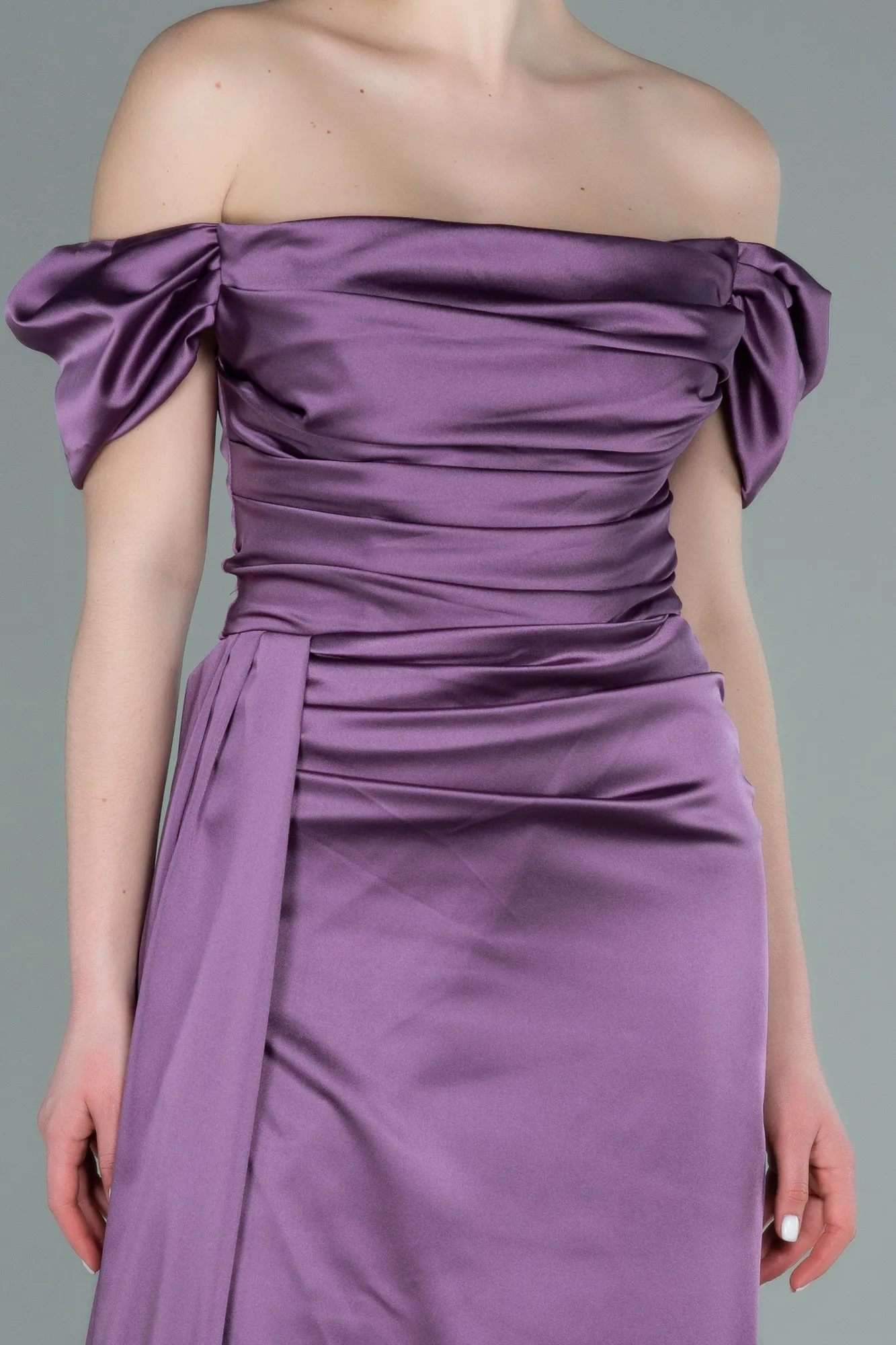 Lavender-Long Satin Engagement Dress ABU1606