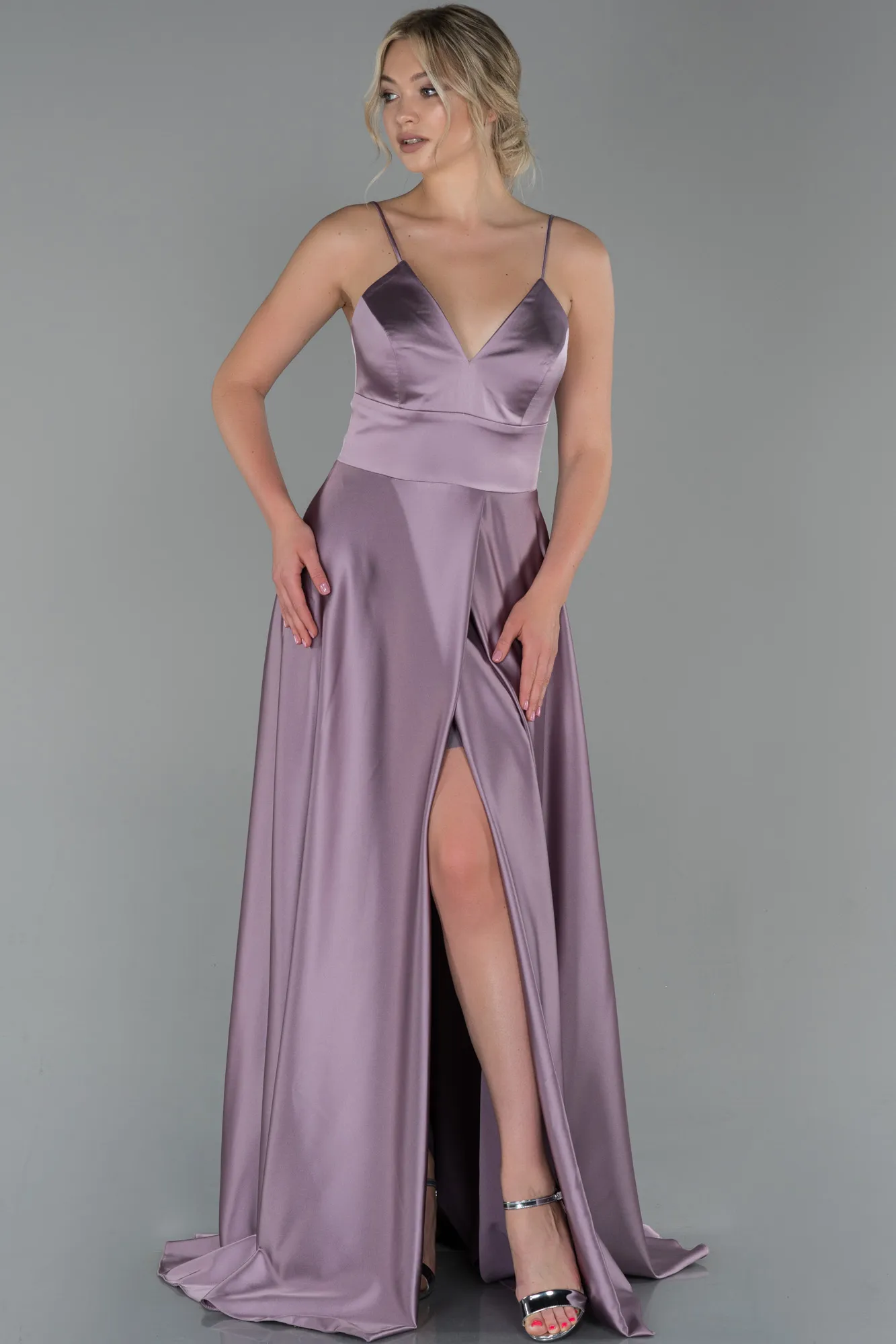 Lavender-Long Satin Evening Dress ABU1458