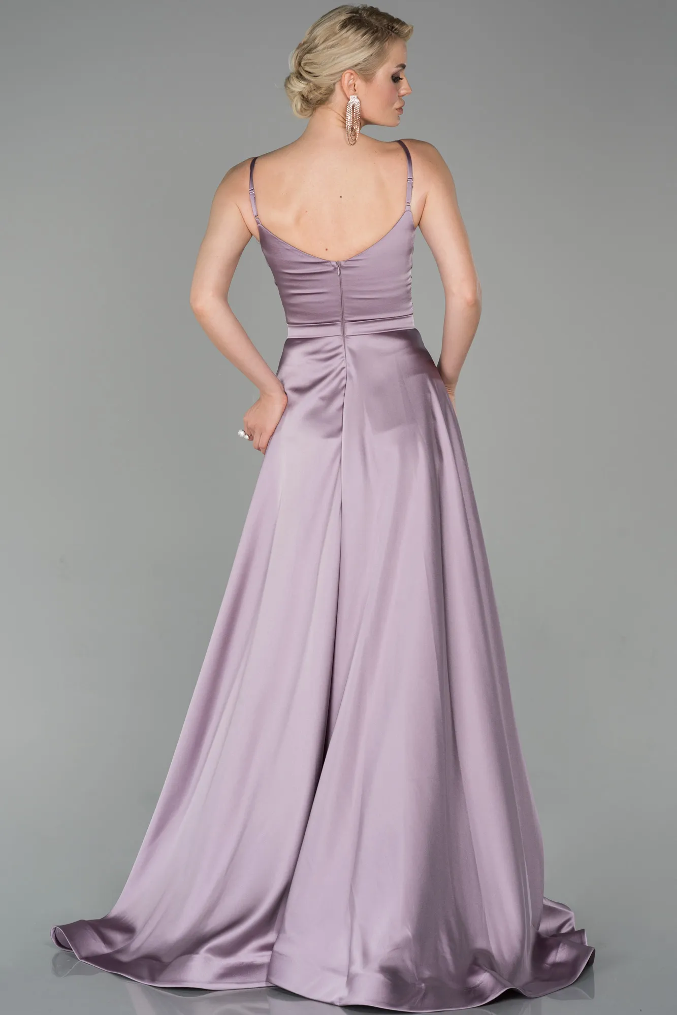 Lavender-Long Satin Evening Dress ABU1601