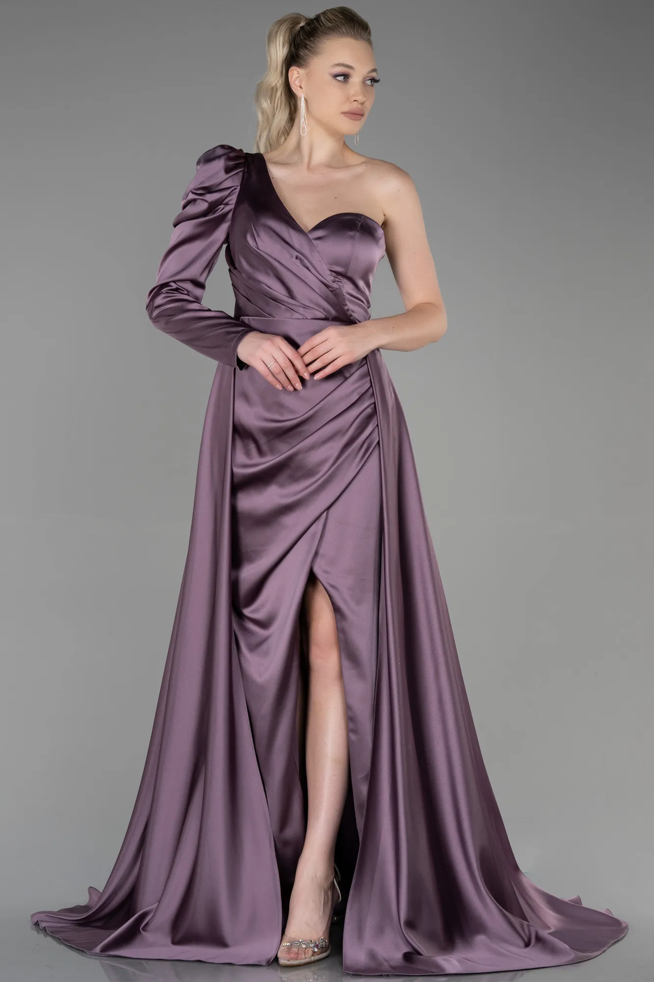 Lavender-Long Satin Evening Dress ABU1715