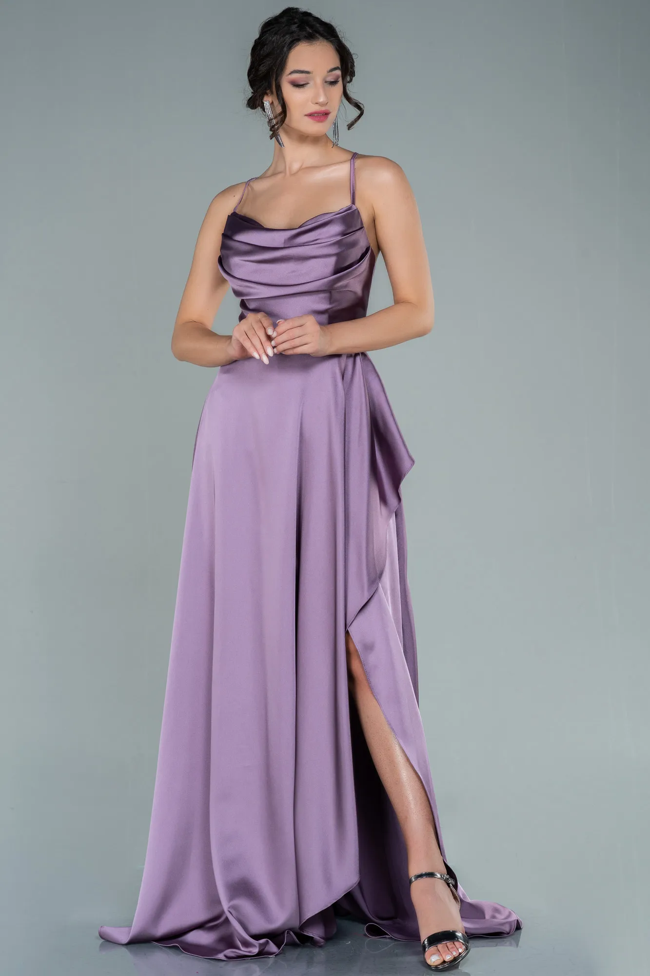 Lavender-Long Satin Evening Dress ABU1843