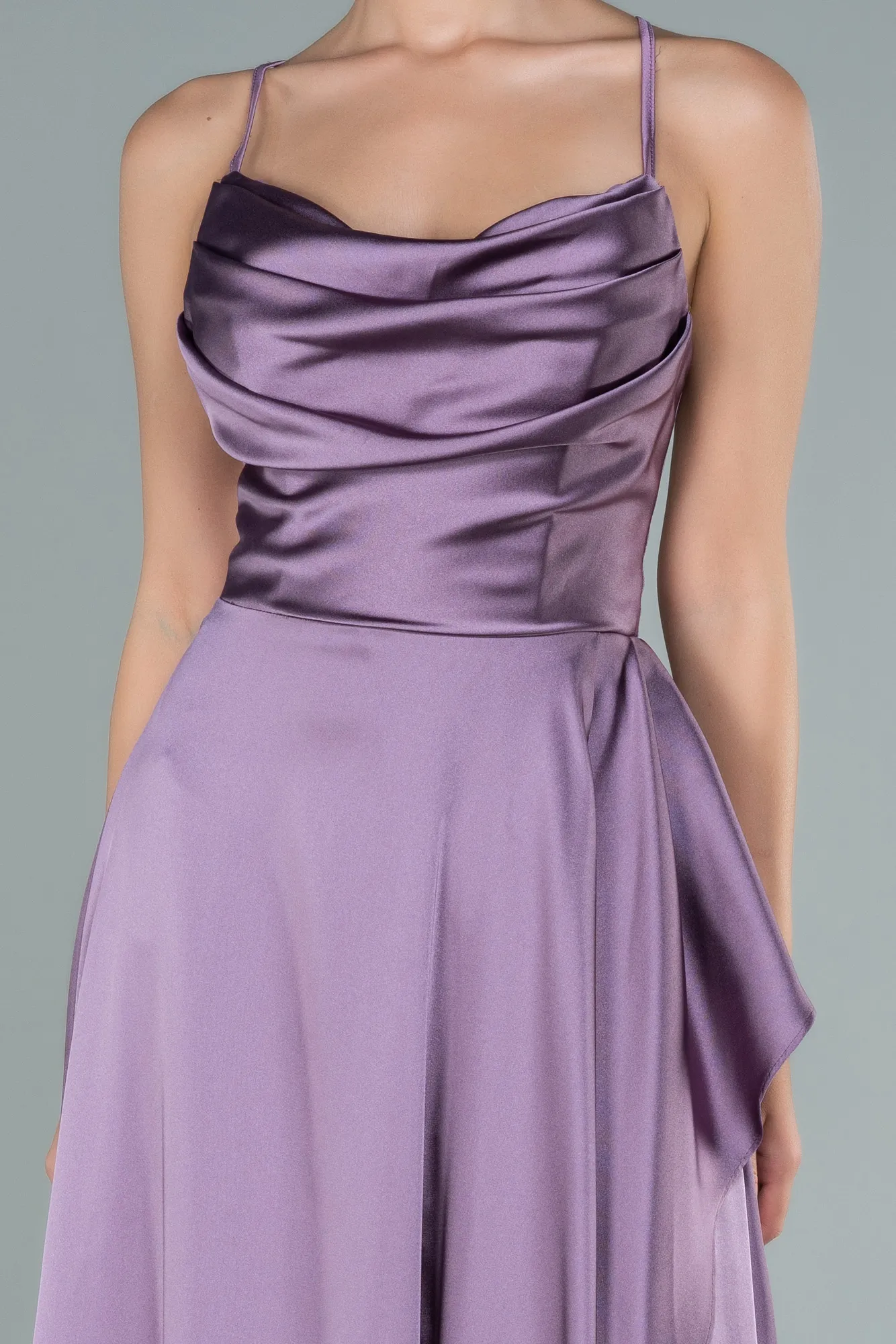 Lavender-Long Satin Evening Dress ABU1843