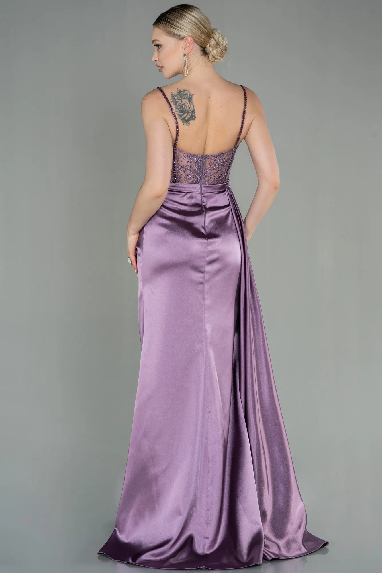 Lavender-Long Satin Evening Dress ABU2130