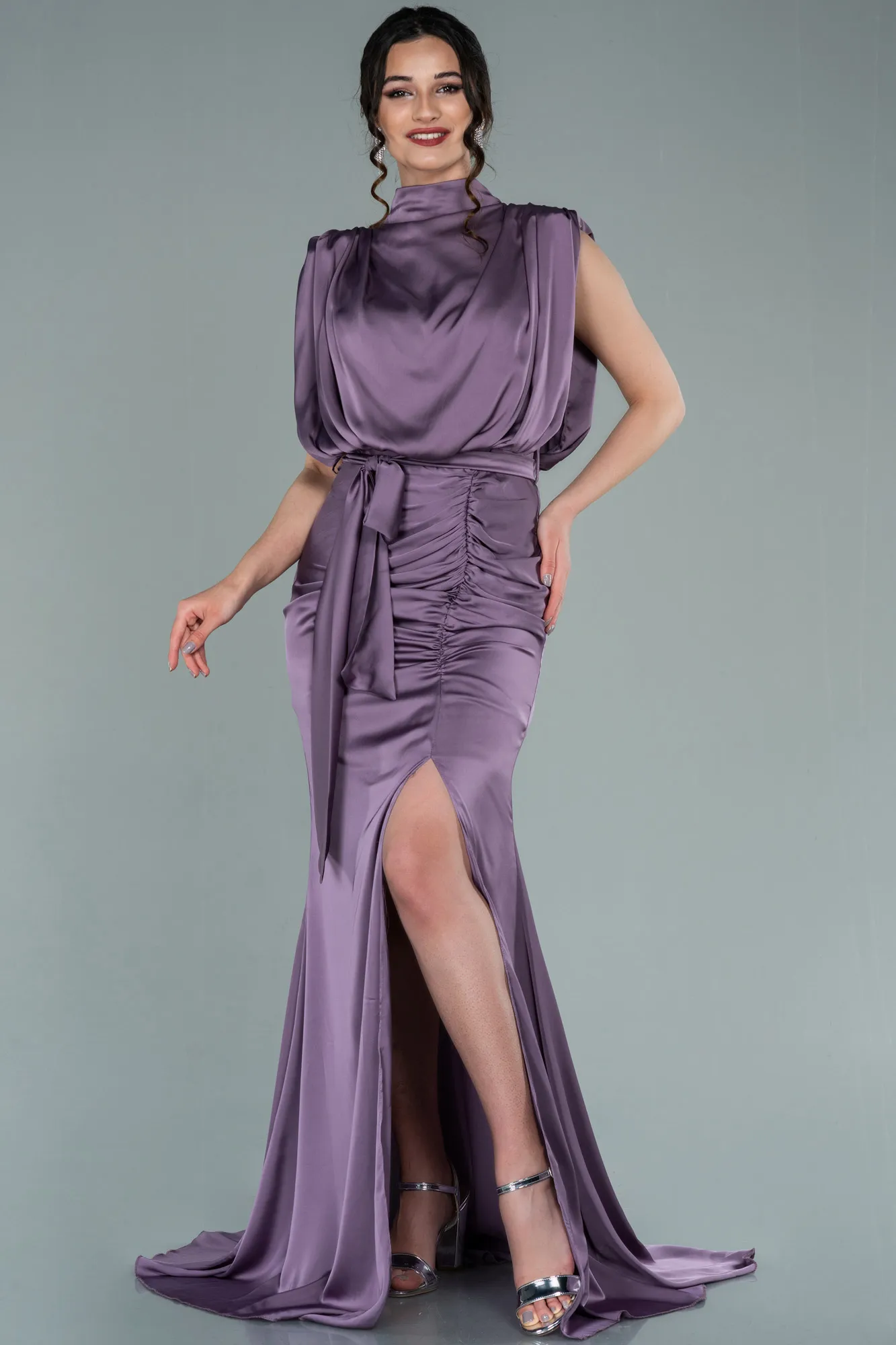 Lavender-Long Satin Evening Dress ABU2133