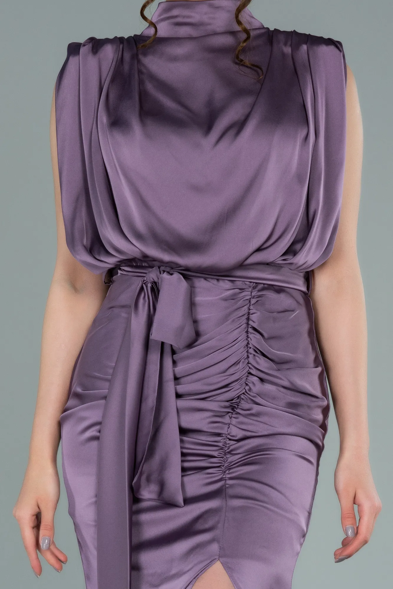 Lavender-Long Satin Evening Dress ABU2133