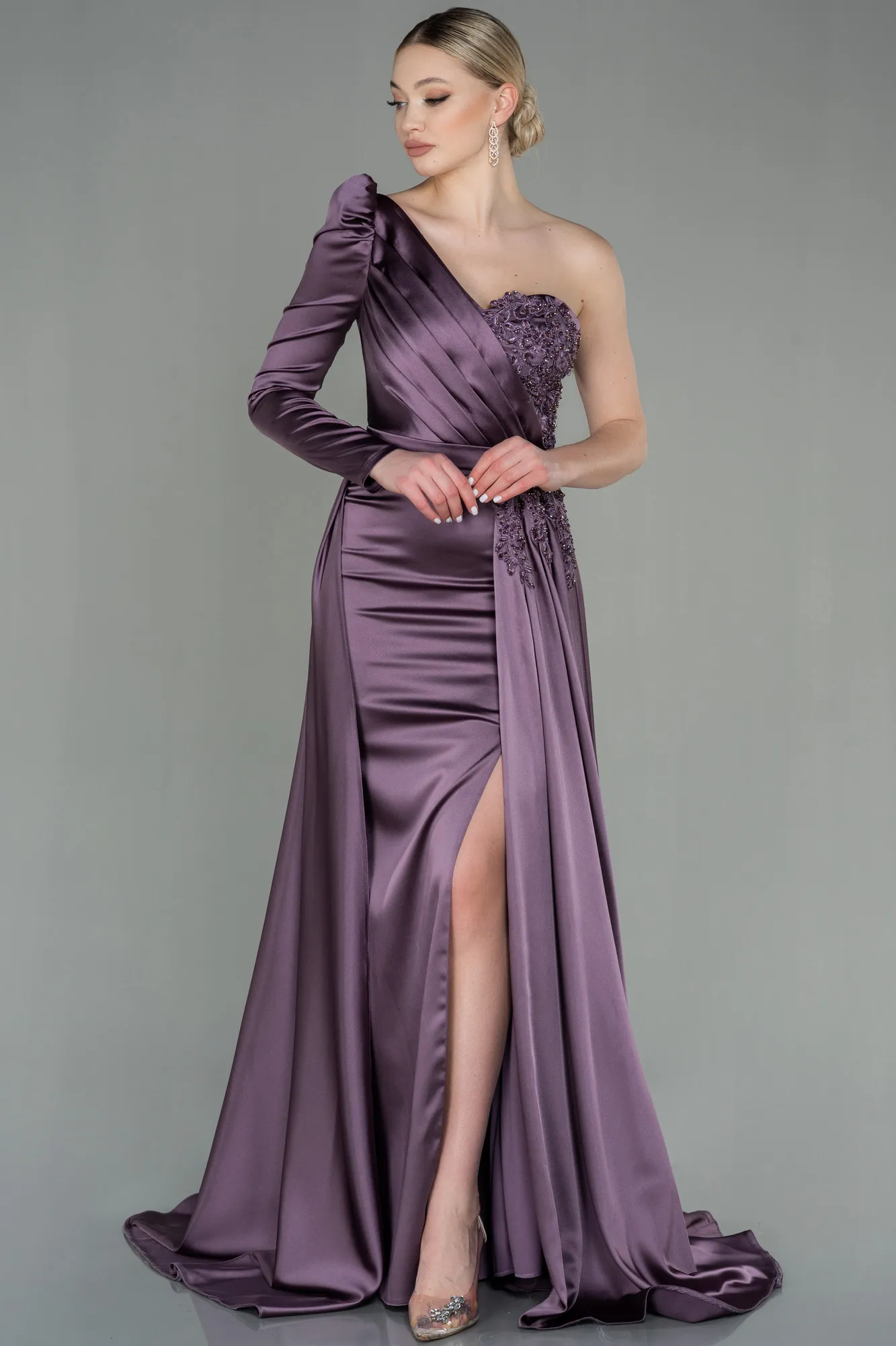 Lavender-Long Satin Evening Dress ABU2610